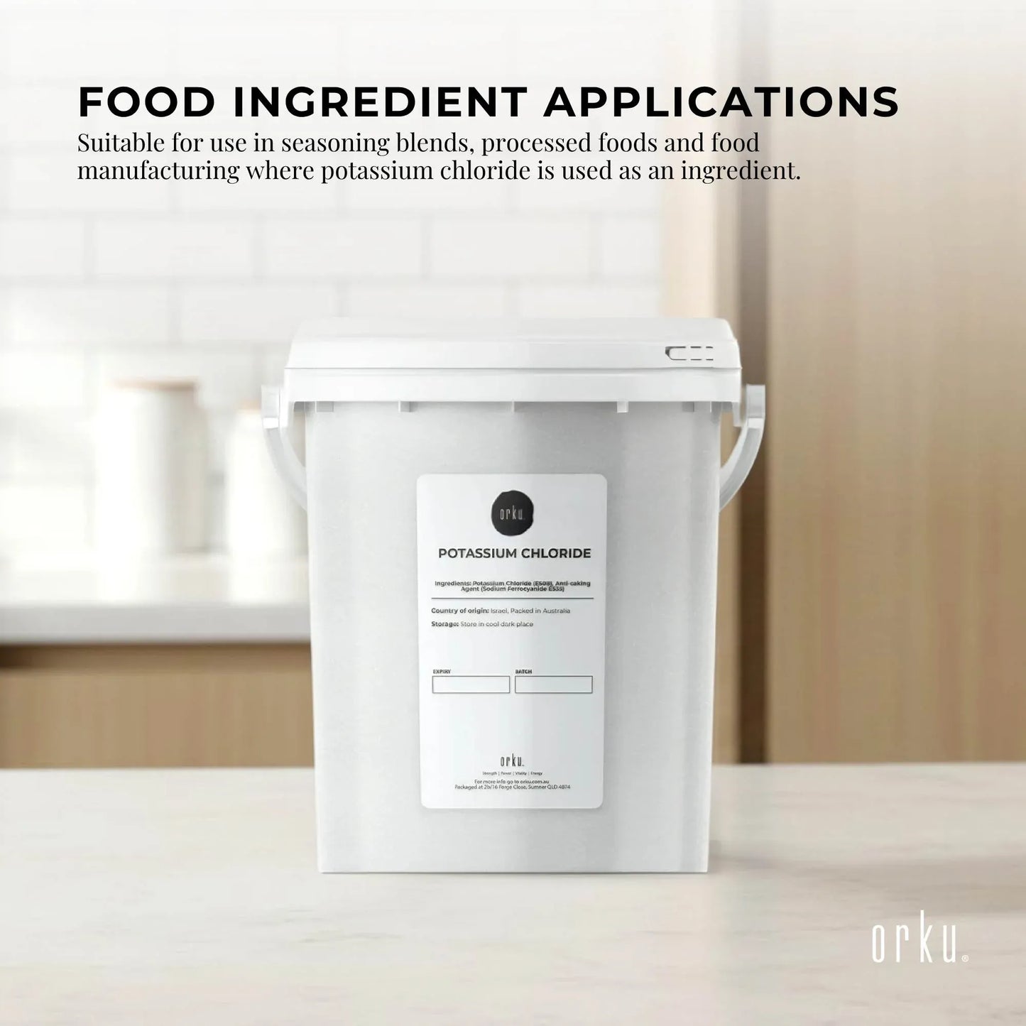 Orku 1.3Kg Potassium Chloride Powder (KCl) Tub - Food Grade E508 Salt Substitute V238-SUPDZ-30737582129232