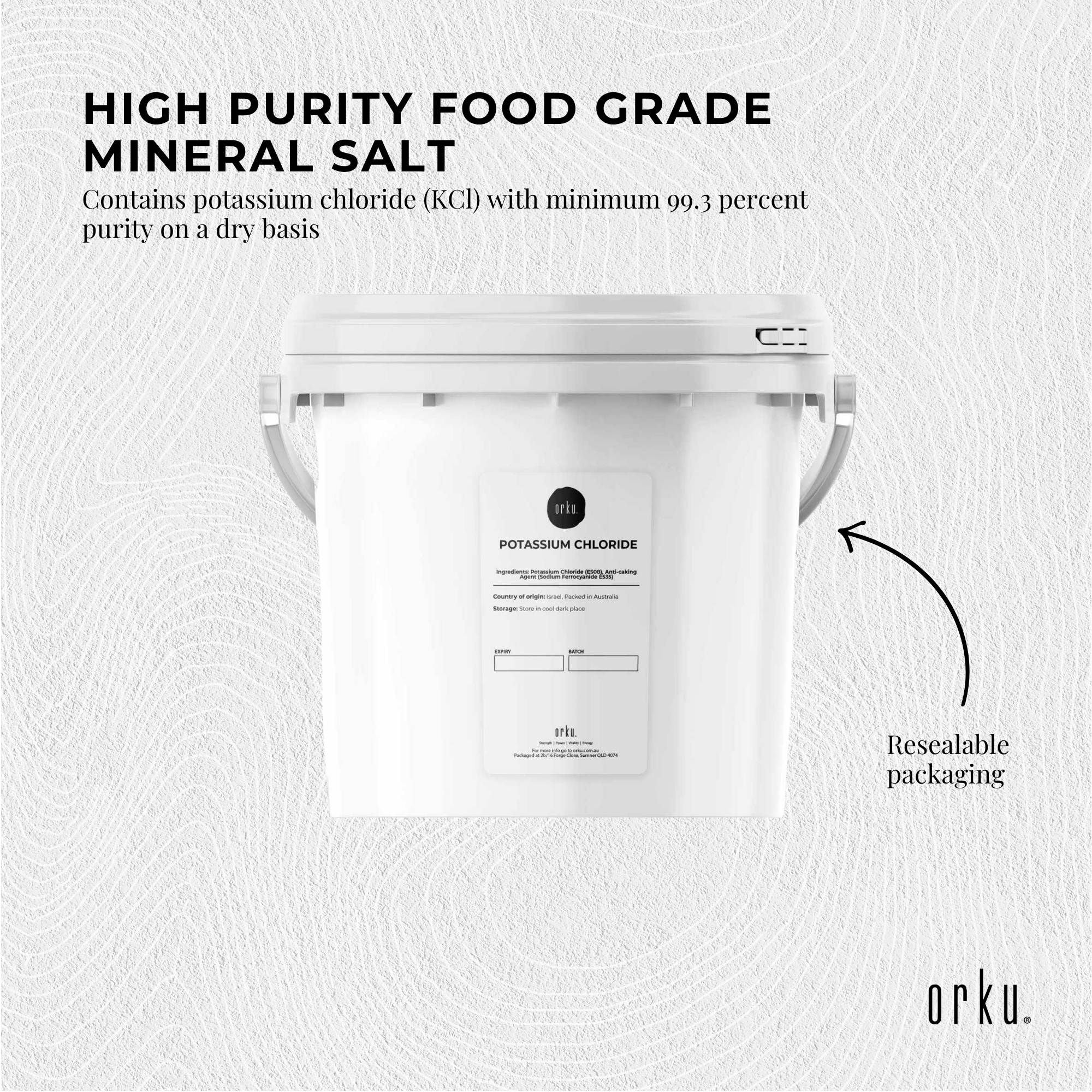 Orku 5Kg Potassium Chloride Powder (KCl) Tub - Food Grade E508 Salt Substitute V238-SUPDZ-30737609457744