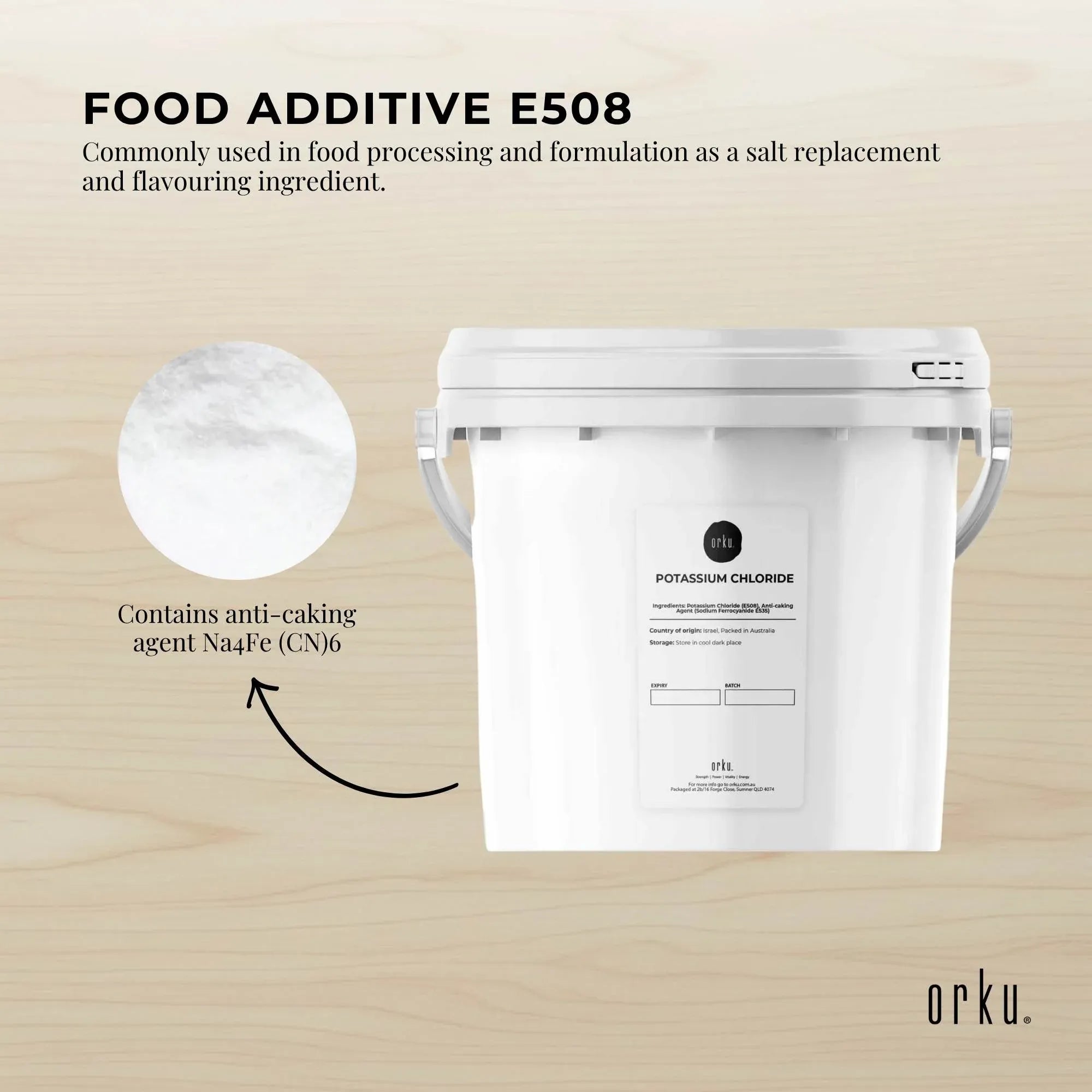 Orku 5Kg Potassium Chloride Powder (KCl) Tub - Food Grade E508 Salt Substitute V238-SUPDZ-30737609457744