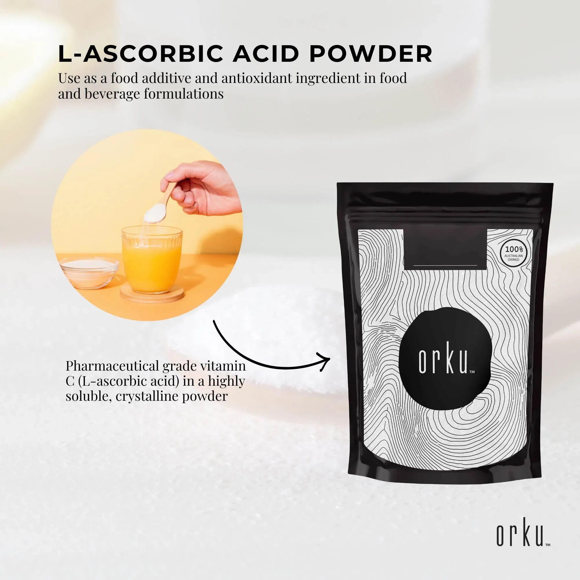 Orku 1Kg Vitamin C Powder Pure L-Ascorbic Acid - USP Grade Non-GMO V238-SUPDZ-30740021117008
