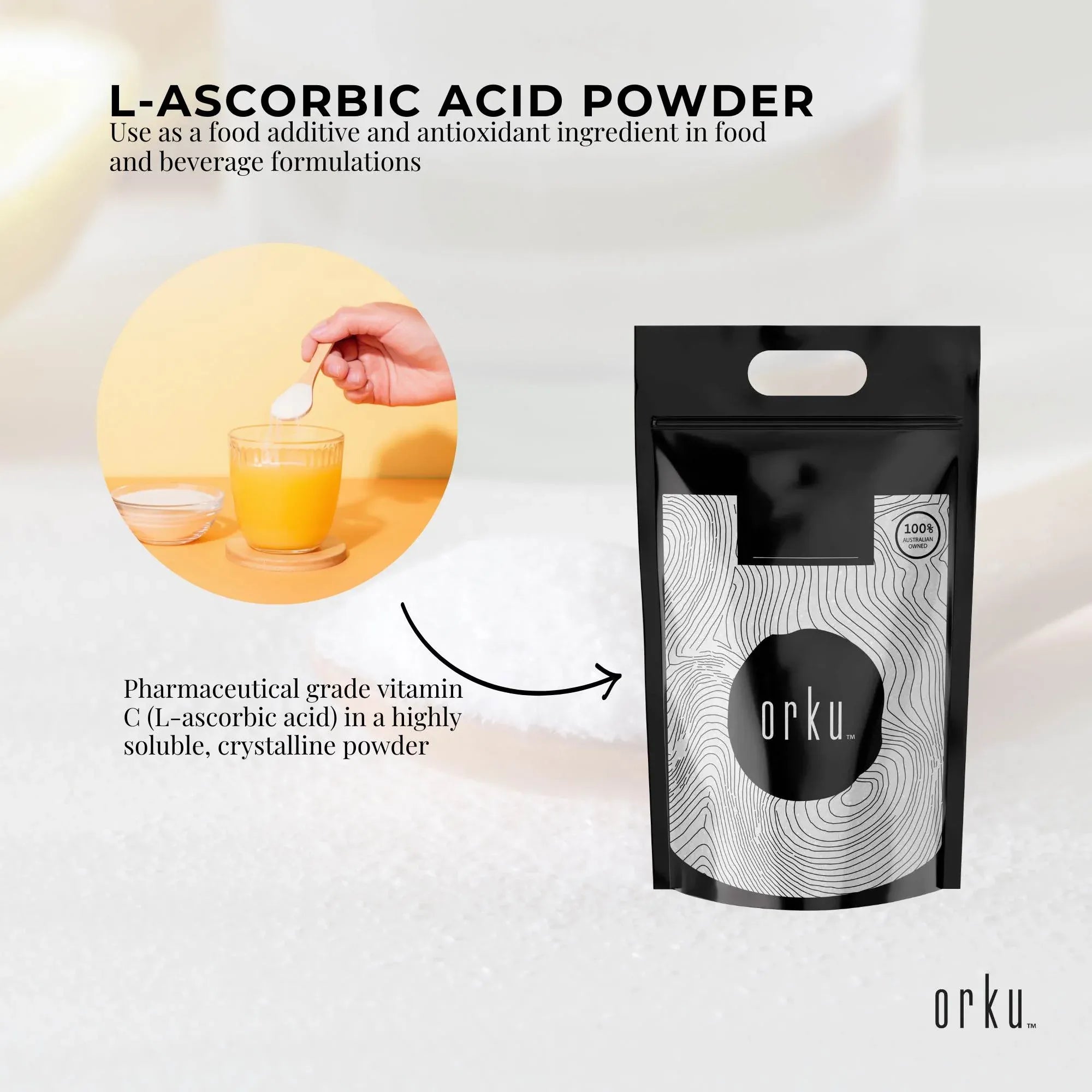 Orku Bulk 20Kg Vitamin C Powder Pure L-Ascorbic Acid - USP Grade Non-GMO V238-SUPDZ-30740170539088