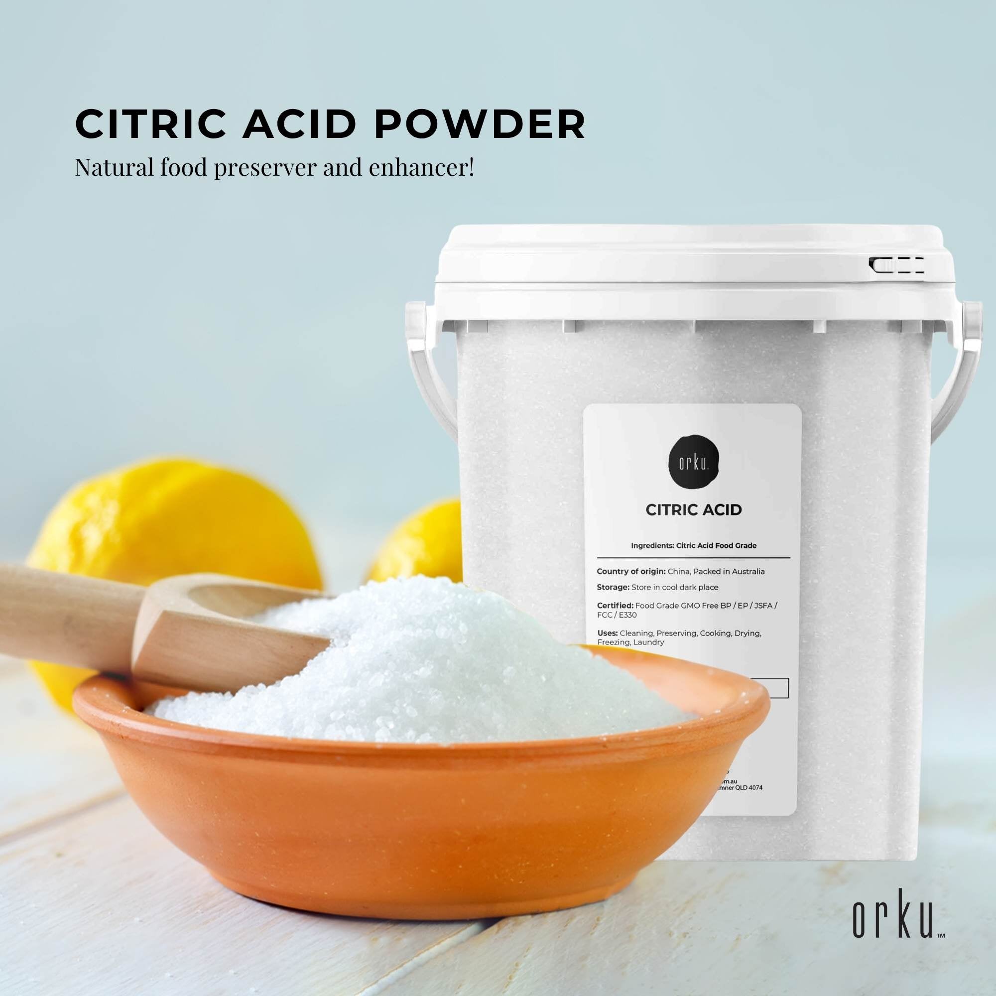 Orku 1.2Kg Citric Acid Powder Tub - Food Grade Non GMO Anhydrous Preservative E330 V238-SUPDZ-30942691065936