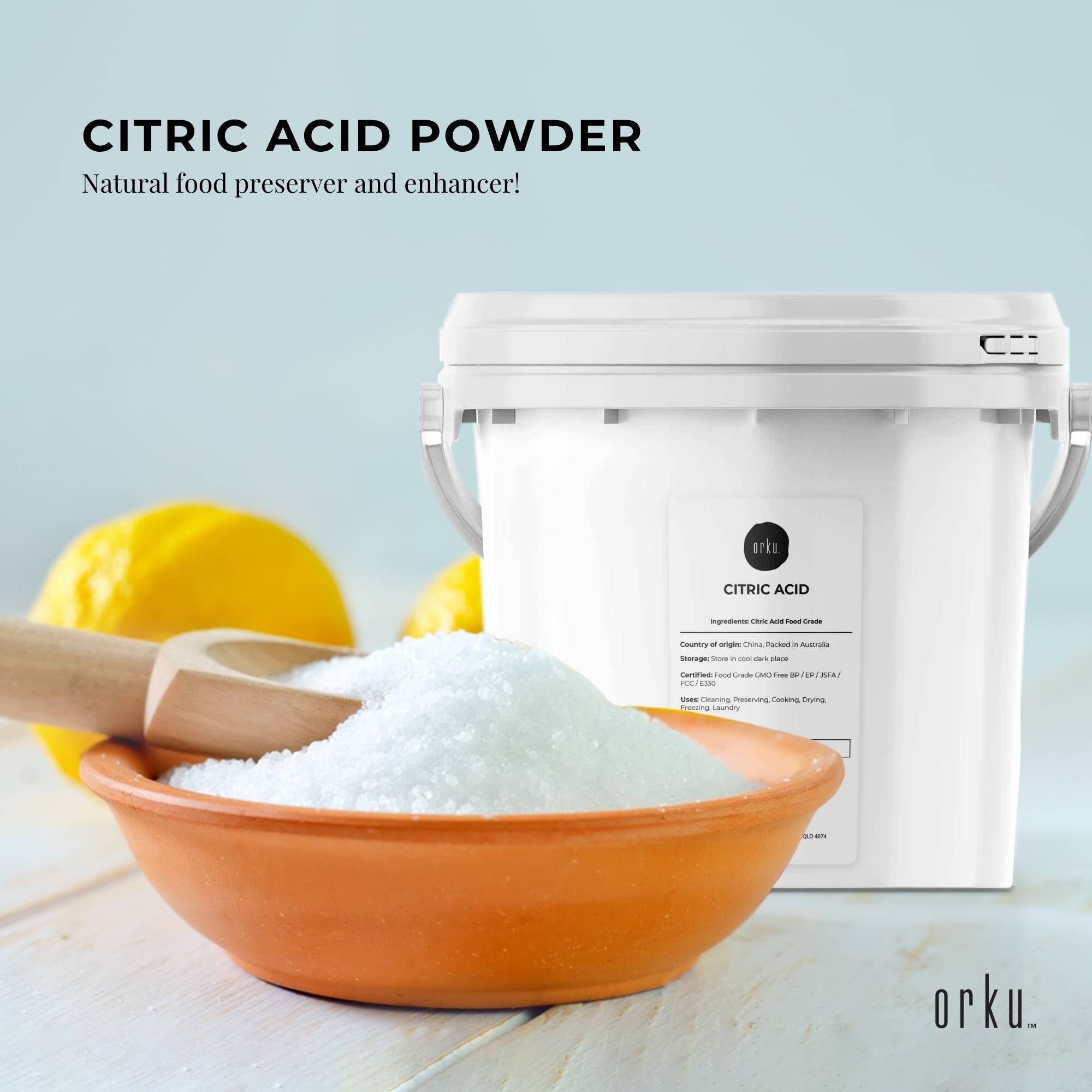 Orku 5Kg Citric Acid Powder Tub - Food Grade Non GMO Anhydrous Preservative E330 V238-SUPDZ-30942718361680