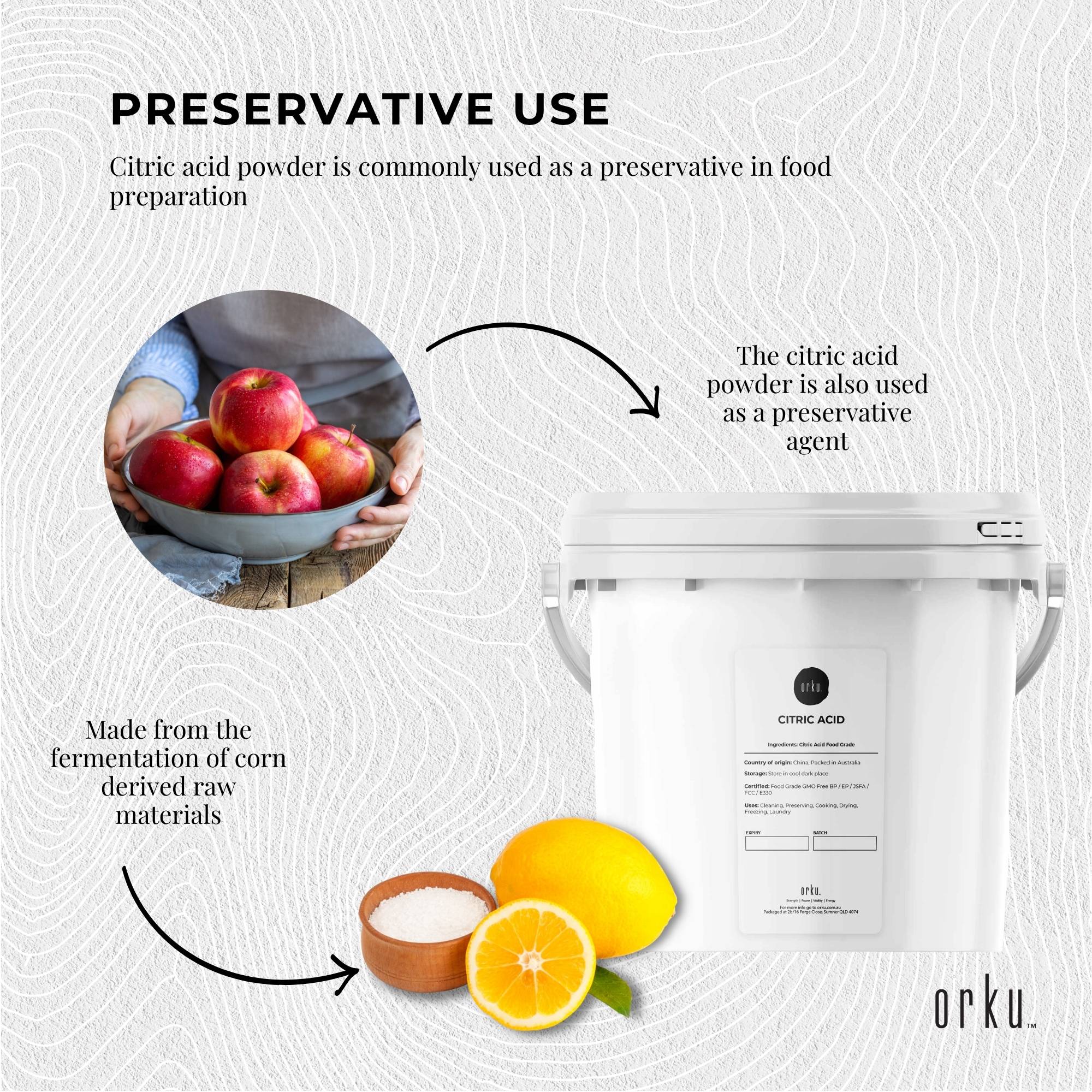 Orku 5Kg Citric Acid Powder Tub - Food Grade Non GMO Anhydrous Preservative E330 V238-SUPDZ-30942718361680