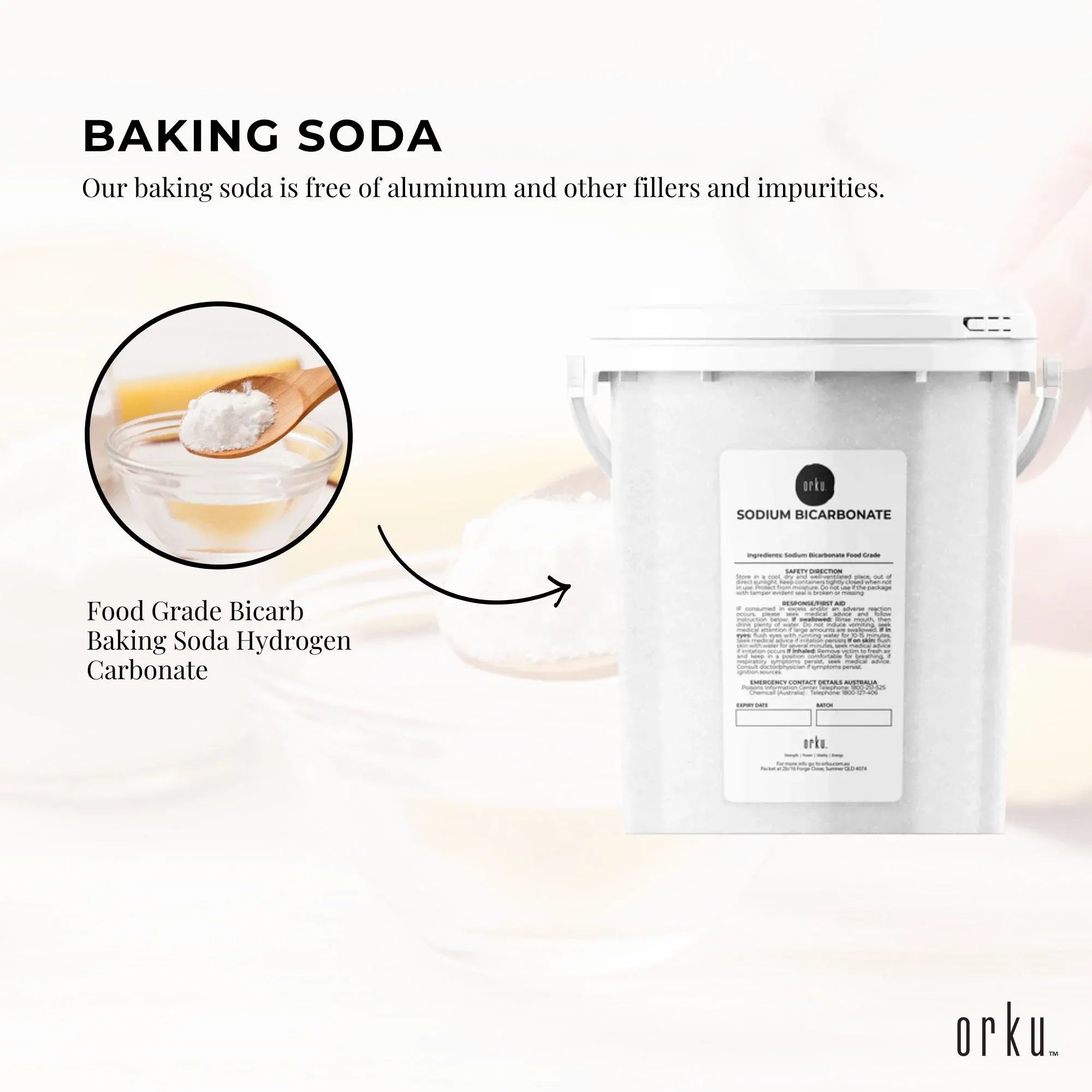 Orku 1.3Kg Sodium Bicarbonate Food Grade Tub Baking Soda Aluminium Free Powder V238-SUPDZ-30943353897040