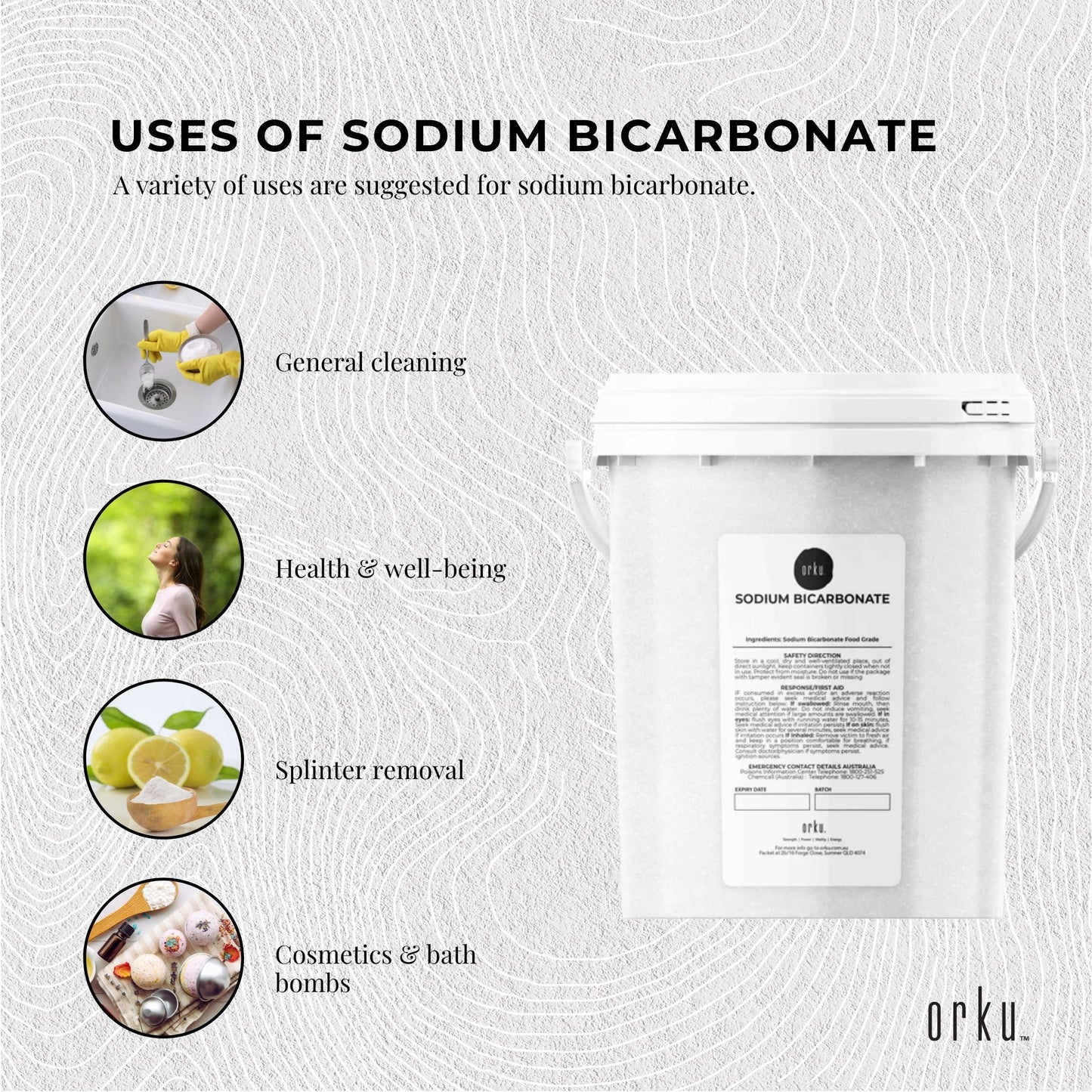 Orku 1.3Kg Sodium Bicarbonate Food Grade Tub Baking Soda Aluminium Free Powder V238-SUPDZ-30943353897040