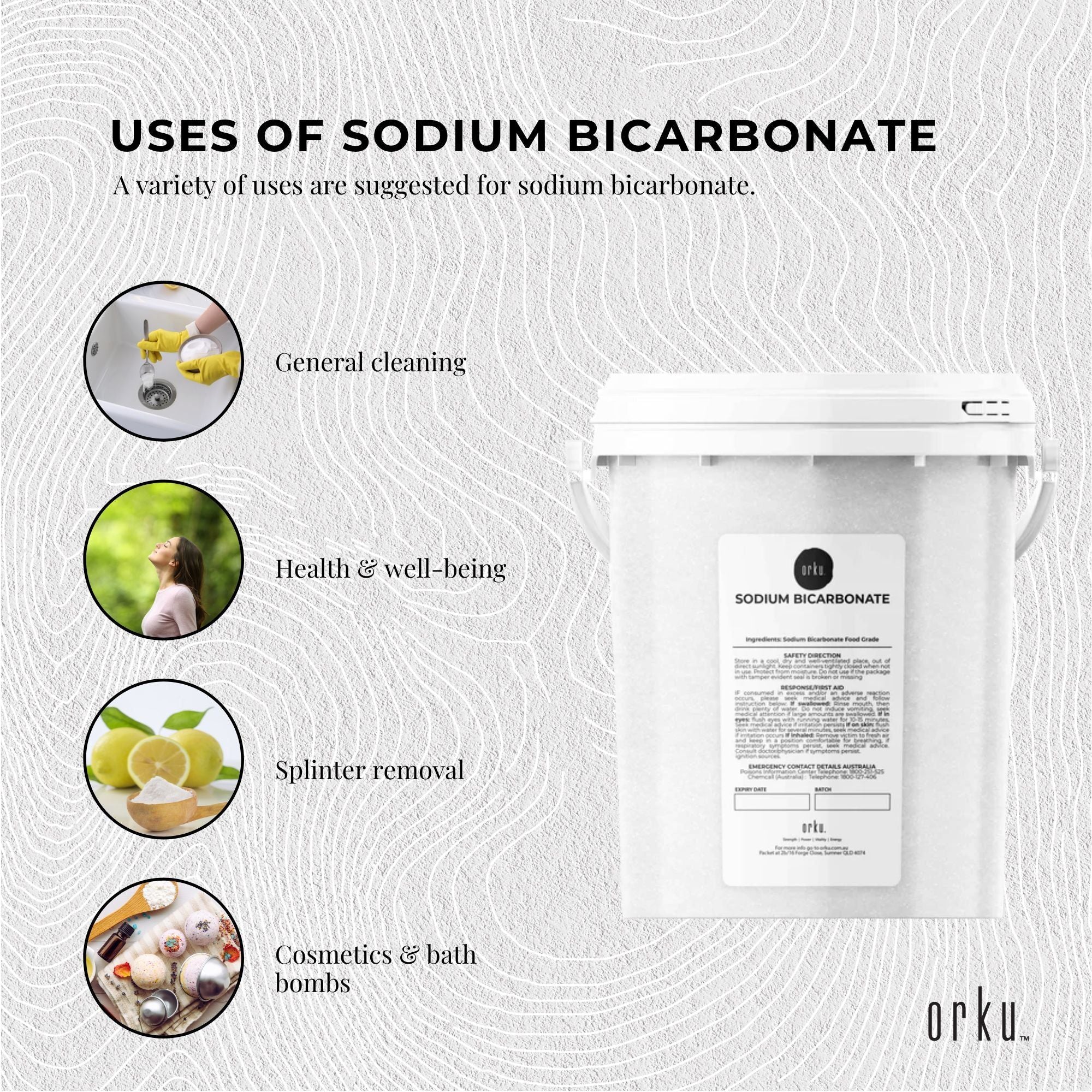 Orku 1.3Kg Sodium Bicarbonate Food Grade Tub Baking Soda Aluminium Free Powder V238-SUPDZ-30943353897040