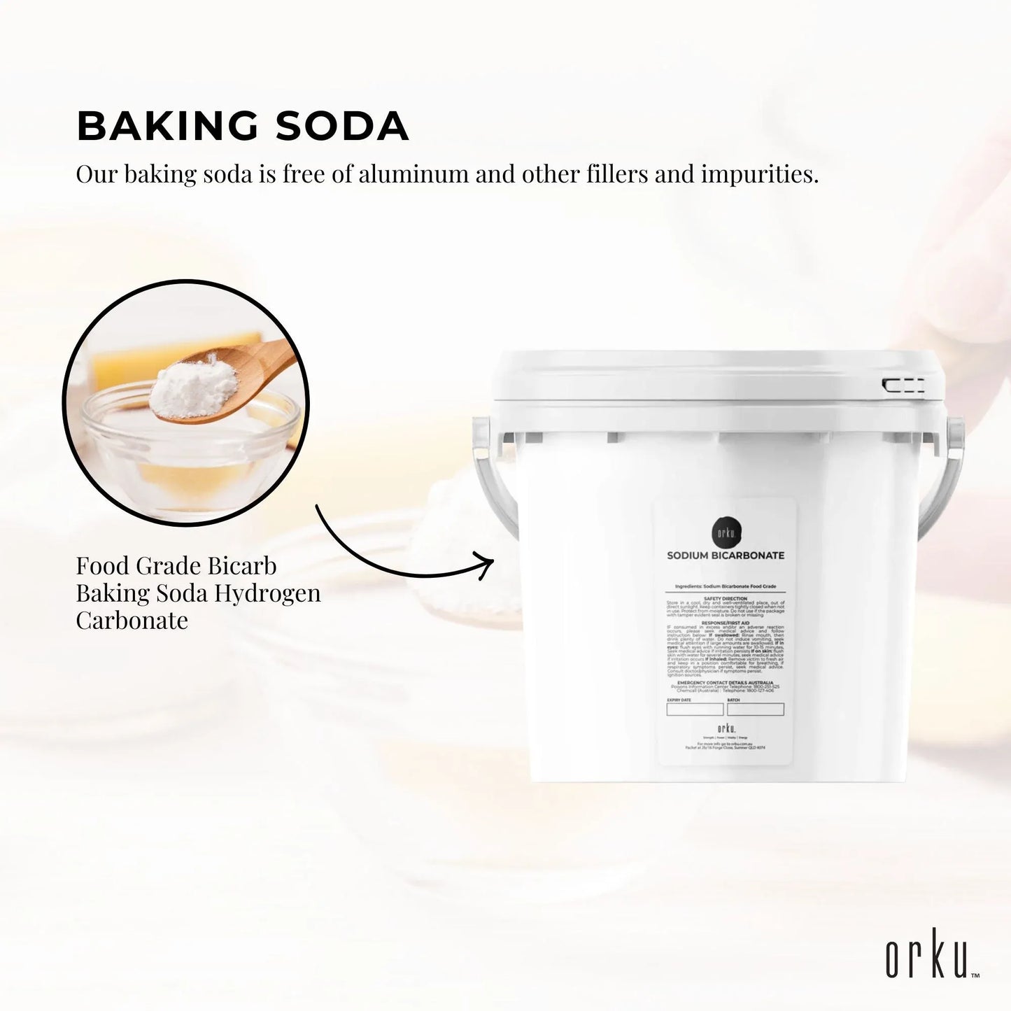 Orku 5Kg Sodium Bicarbonate Food Grade Tub Baking Soda Aluminium Free Powder V238-SUPDZ-30943440732240