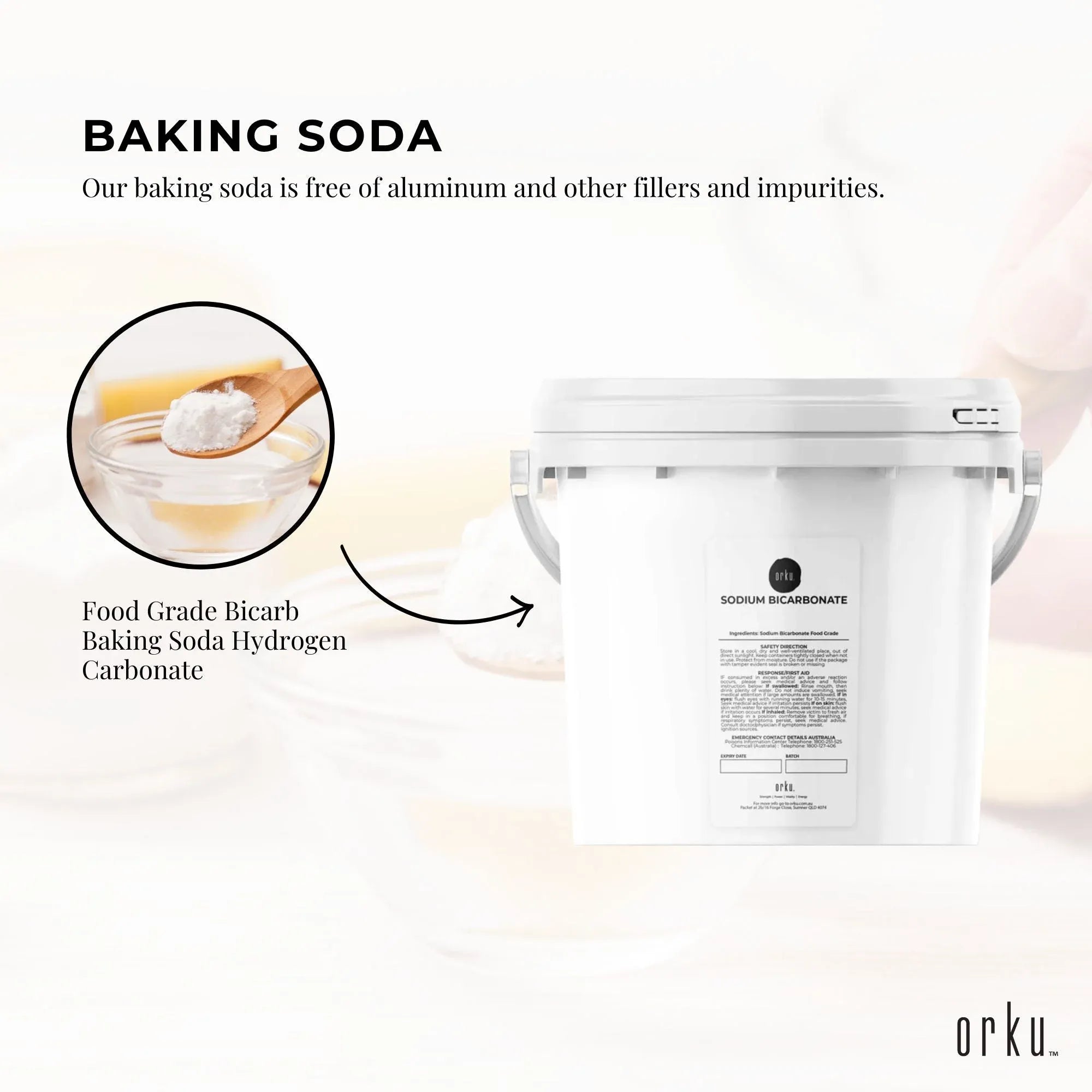Orku 5Kg Sodium Bicarbonate Food Grade Tub Baking Soda Aluminium Free Powder V238-SUPDZ-30943440732240