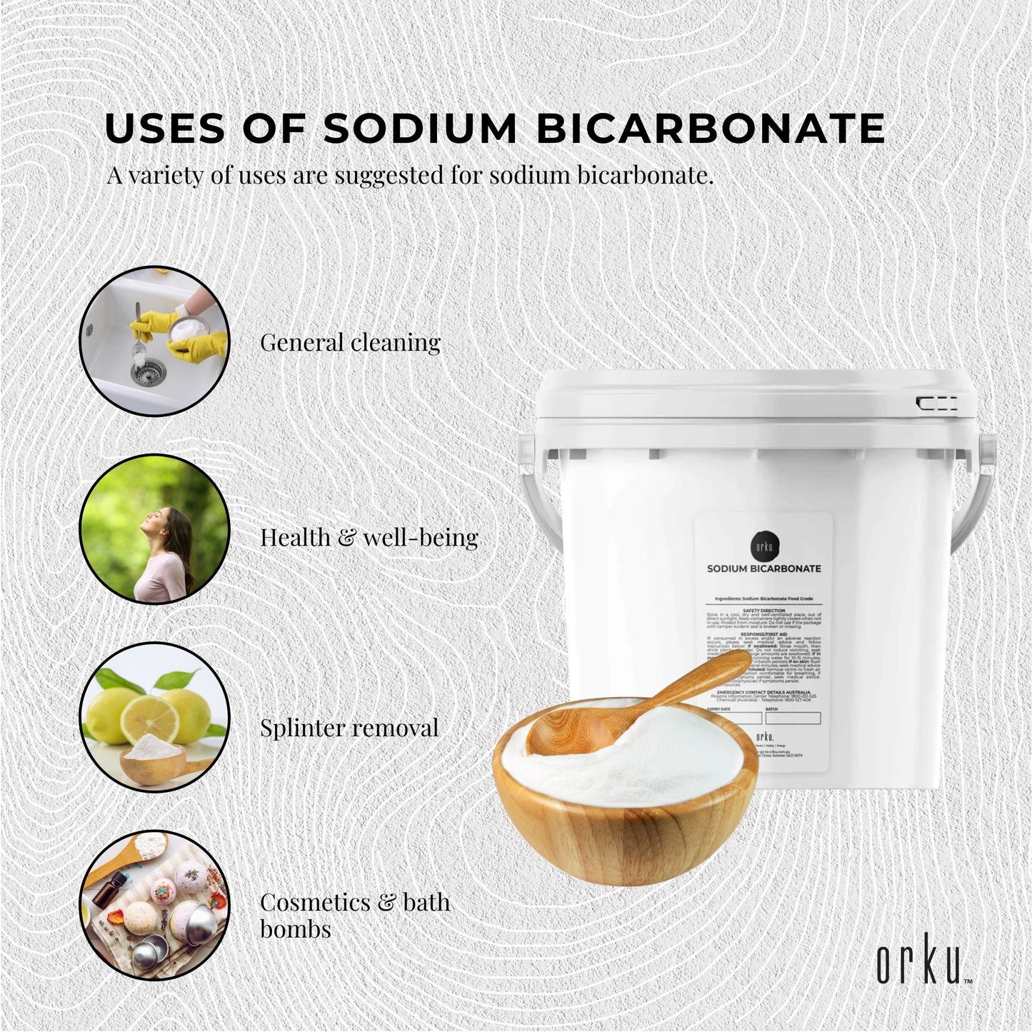 Orku 5Kg Sodium Bicarbonate Food Grade Tub Baking Soda Aluminium Free Powder V238-SUPDZ-30943440732240