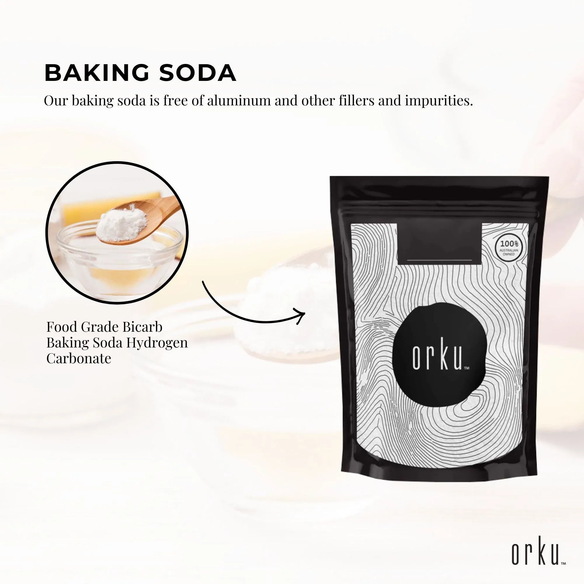 Orku 100g Sodium Bicarbonate Food Grade Baking Soda Aluminium Free NaHCO3 Powder V238-SUPDZ-30943792955472