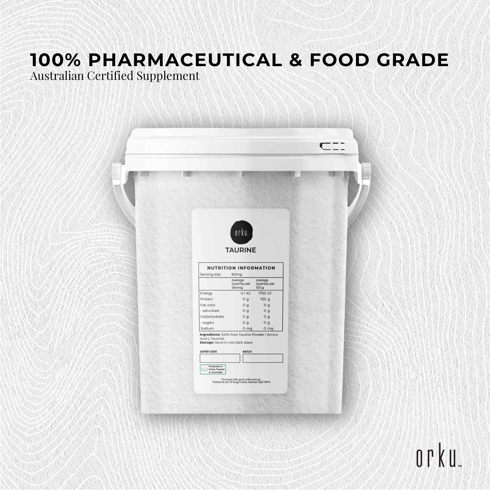 Orku 1.3kg Taurine Powder Tub - High Purity L-Taurine Amino Acid Ingredient V238-SUPDZ-30955704909904