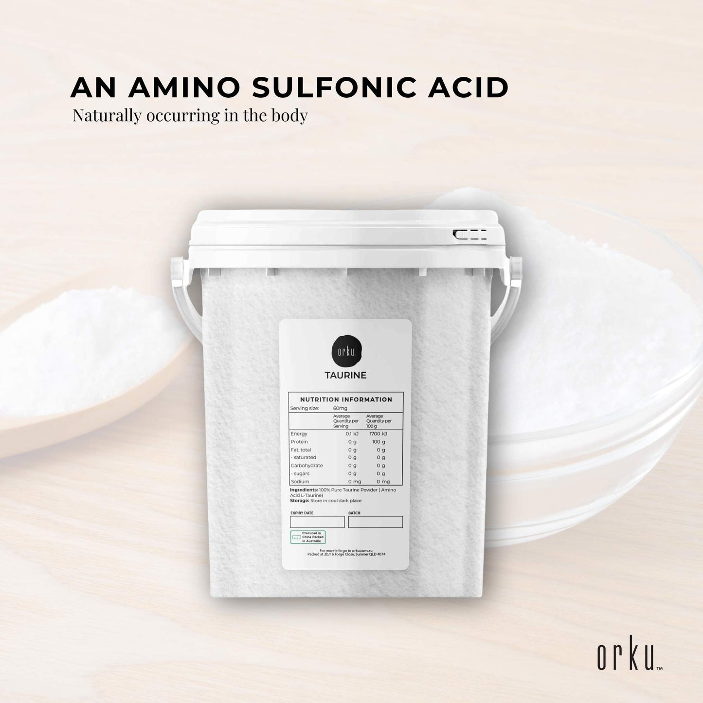 Orku 1.3kg Taurine Powder Tub - High Purity L-Taurine Amino Acid Ingredient V238-SUPDZ-30955704909904