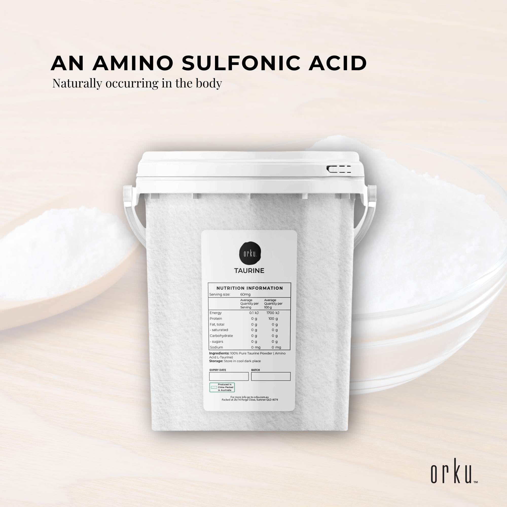 Orku 1.3kg Taurine Powder Tub - High Purity L-Taurine Amino Acid Ingredient V238-SUPDZ-30955704909904