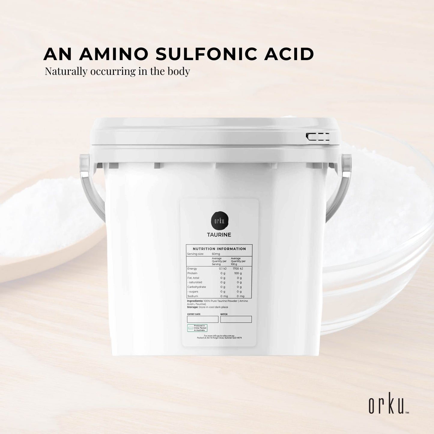 Orku 5kg Taurine Powder Tub - High Purity L-Taurine Amino Acid Ingredient V238-SUPDZ-30955737120848