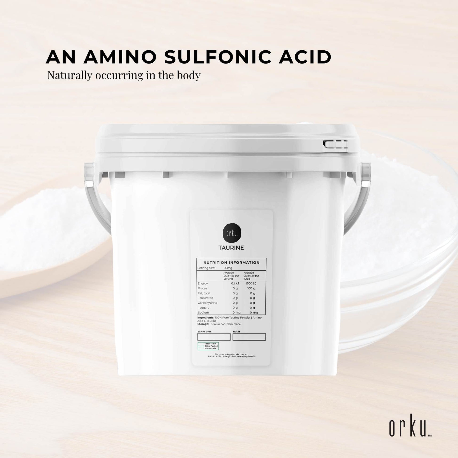 Orku 5kg Taurine Powder Tub - High Purity L-Taurine Amino Acid Ingredient V238-SUPDZ-30955737120848