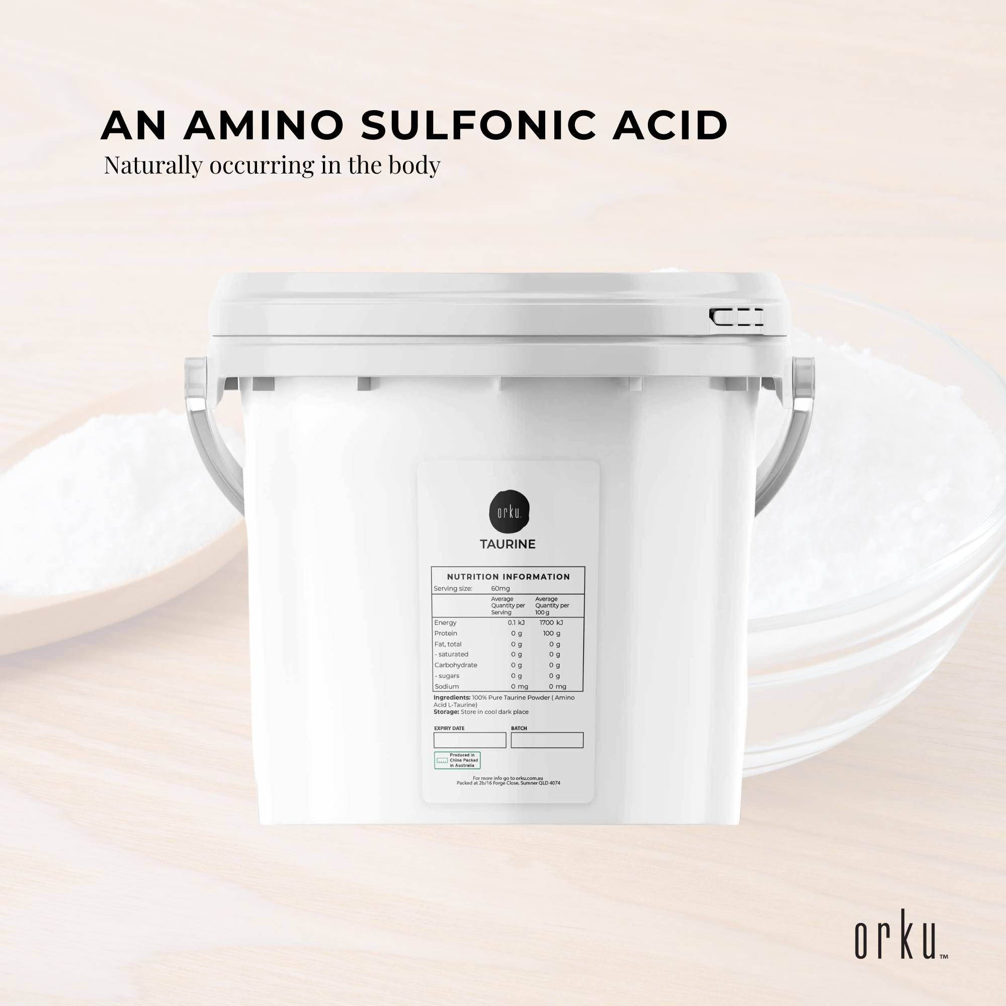 Orku 5kg Taurine Powder Tub - High Purity L-Taurine Amino Acid Ingredient V238-SUPDZ-30955737120848