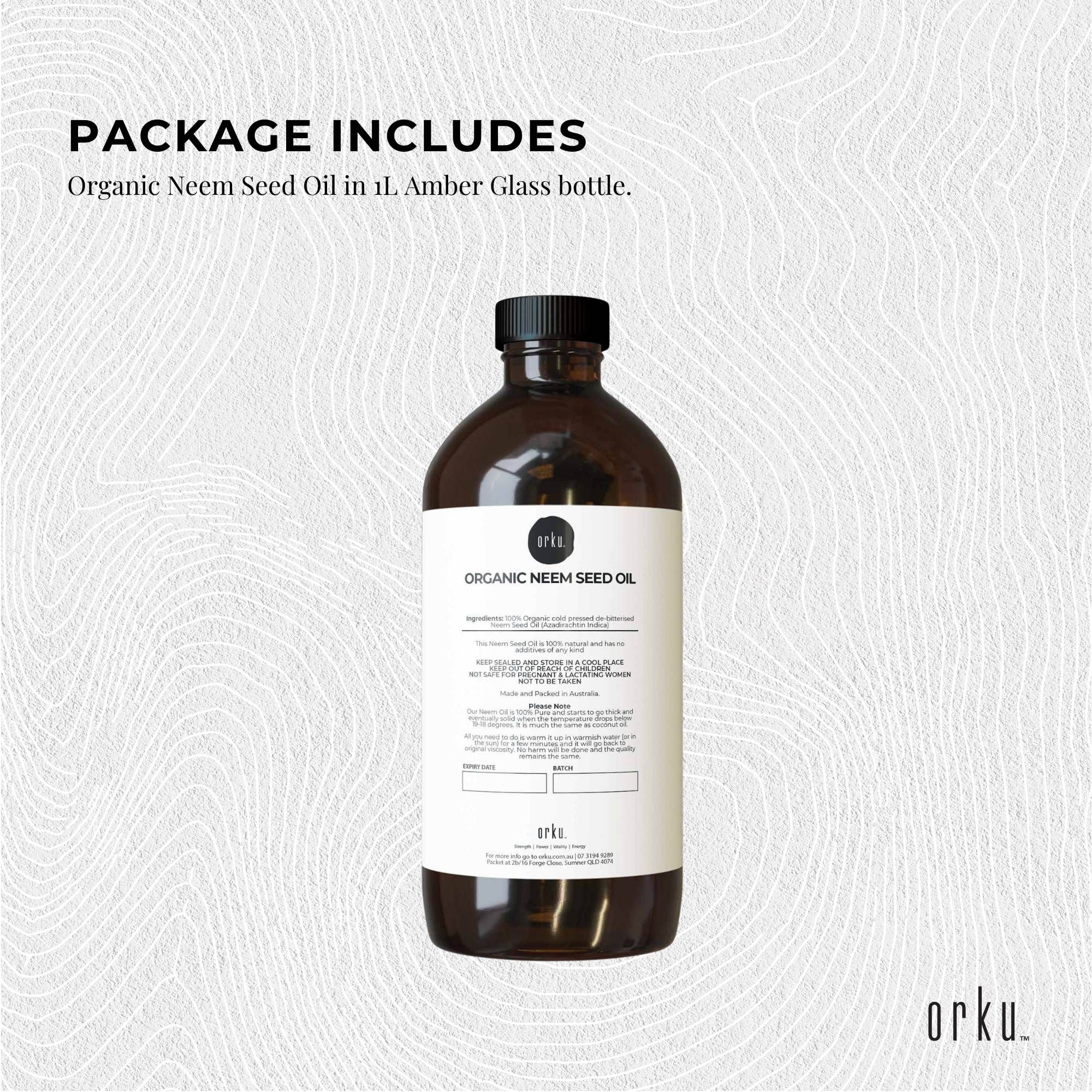 Orku 1L Organic Neem Seed Oil - Debitterised Cold Pressed Azadirachtin Indica V238-SUPDZ-31136470302800