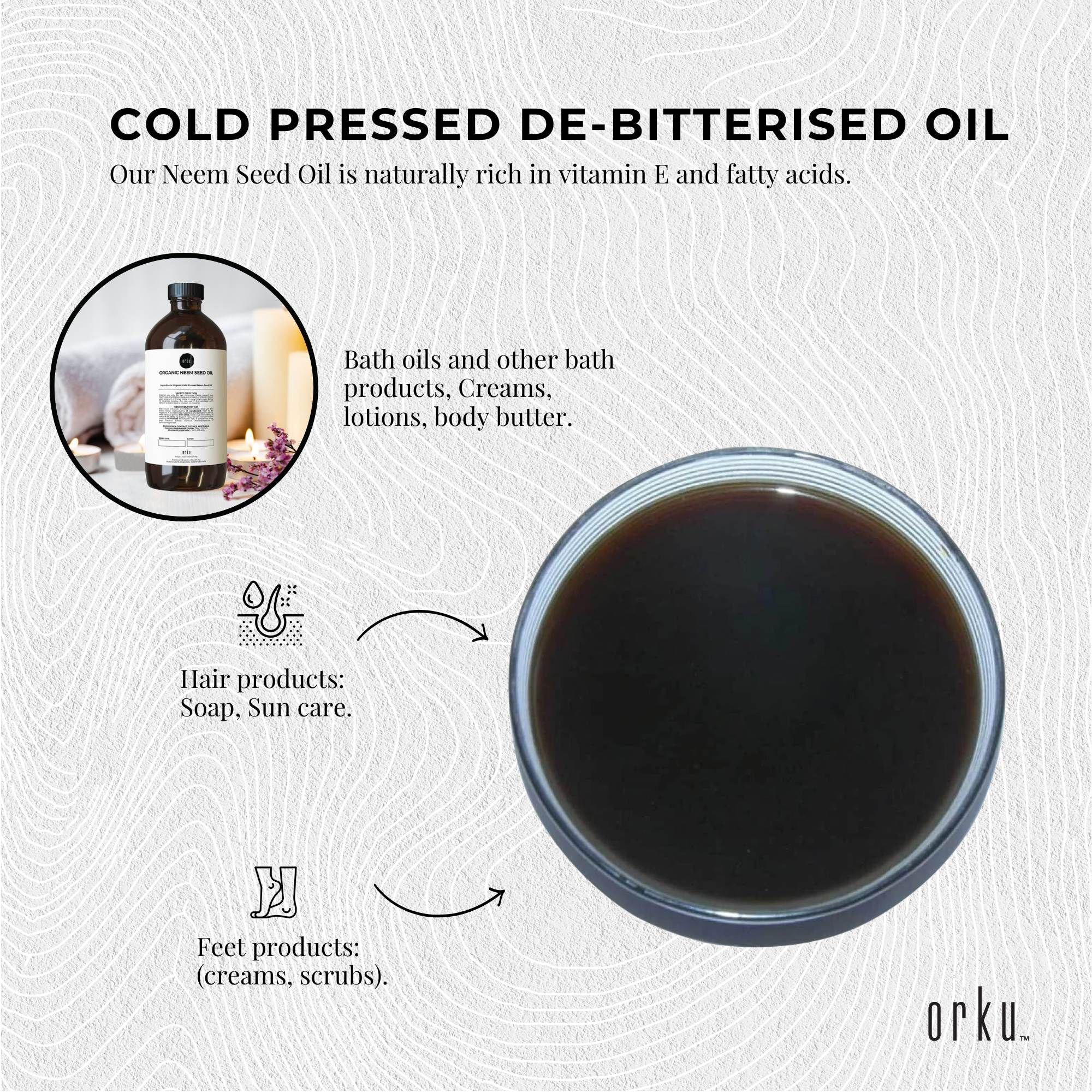 Orku 1L Organic Neem Seed Oil - Debitterised Cold Pressed Azadirachtin Indica V238-SUPDZ-31136470302800