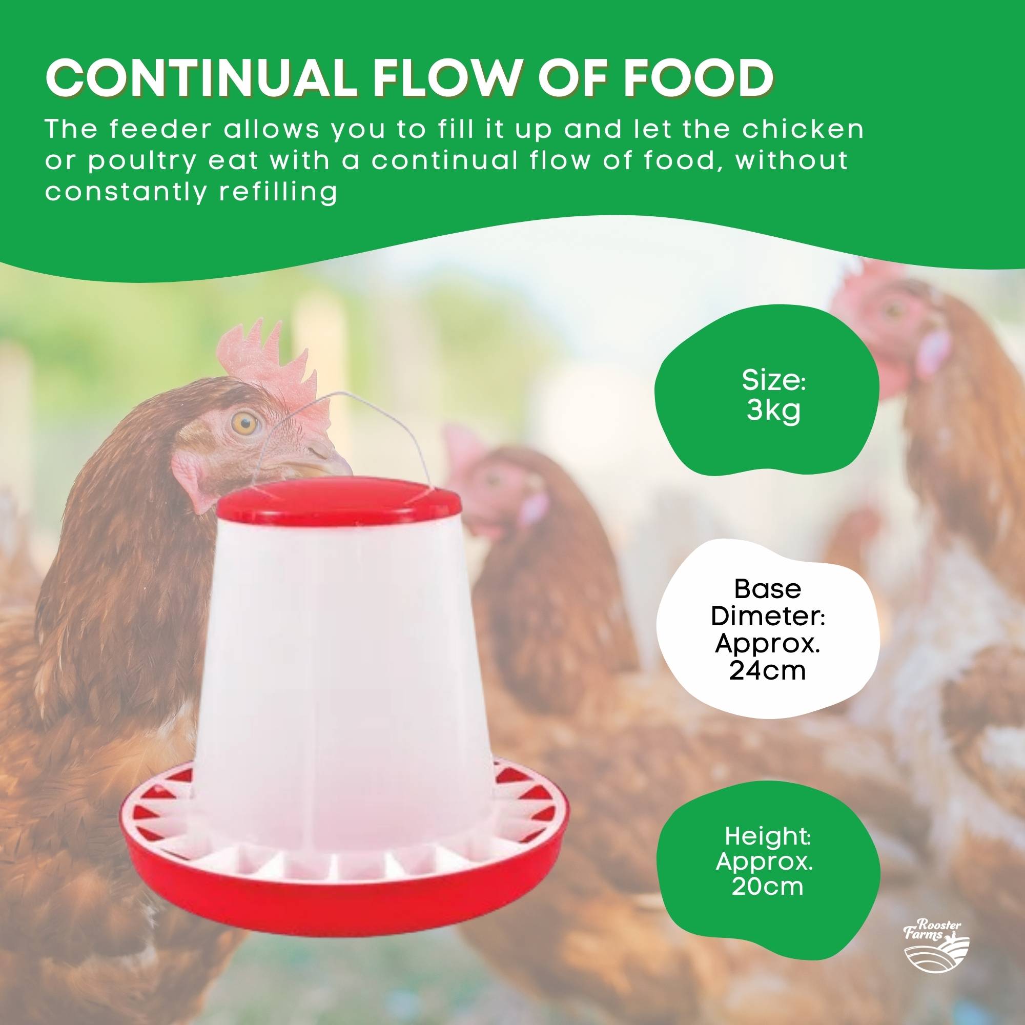 Rooster Farms 3Kg Automatic Chicken Feeder - Poultry Hen Feeding Seed Bucket V238-SUPDZ-31369848029264