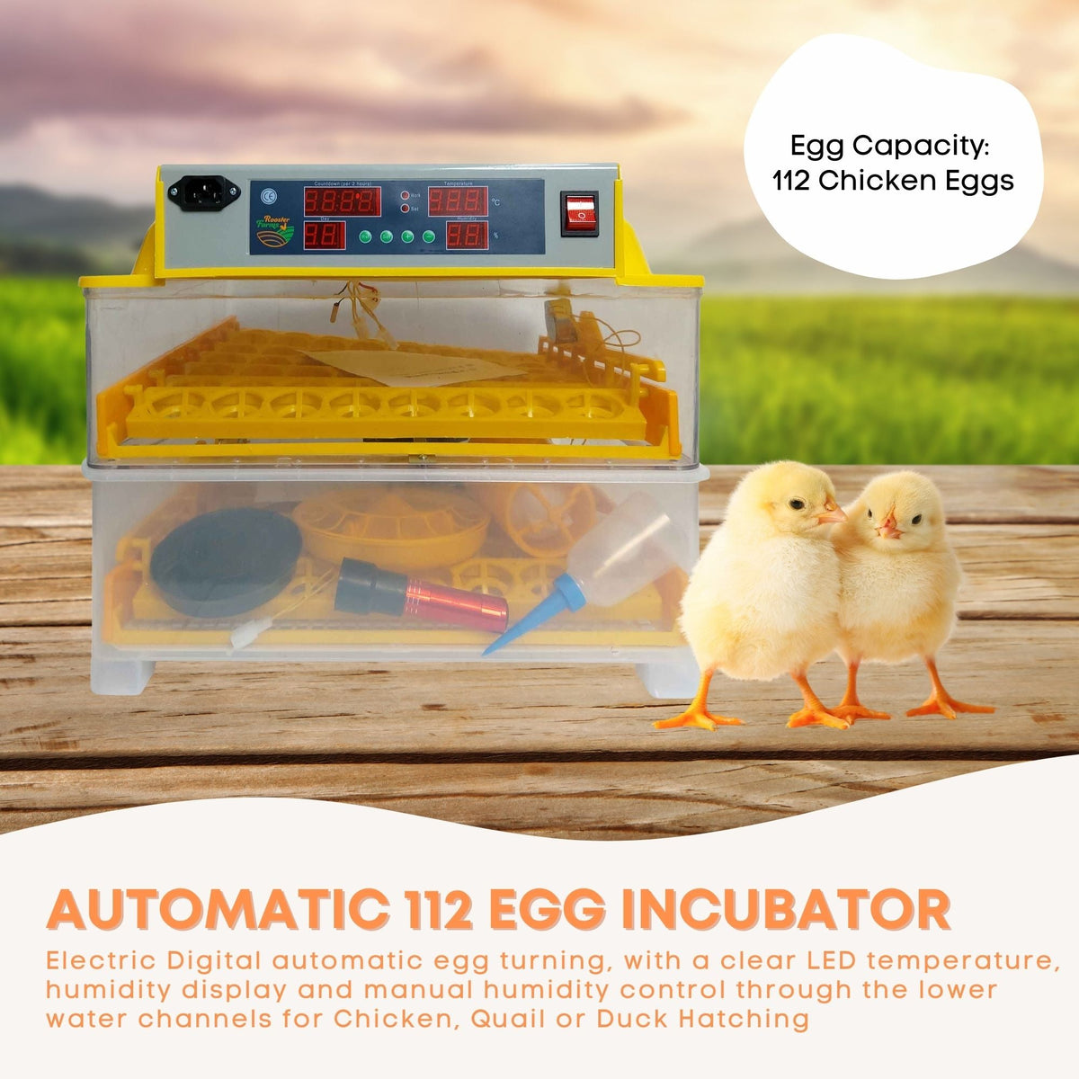 Rooster Farms Electric 112 Egg Incubator + Accessories for Chicken Quail Duck V238-SUPDZ-31399883210832