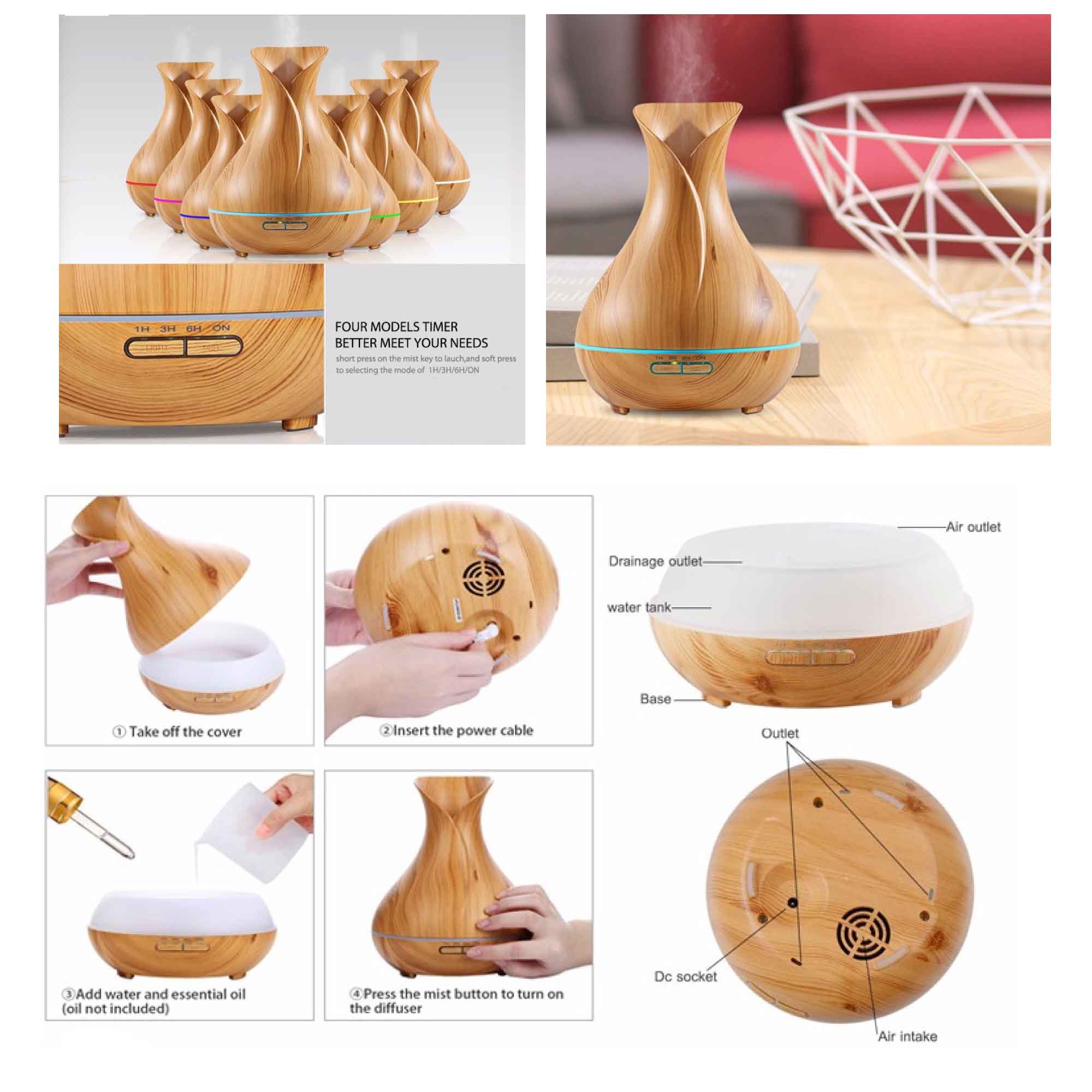 Essential Oil Aroma Diffuser Tulip Light Wood -Ultrasonic Mist Humidifier V238-SUPDZ-31493505155152