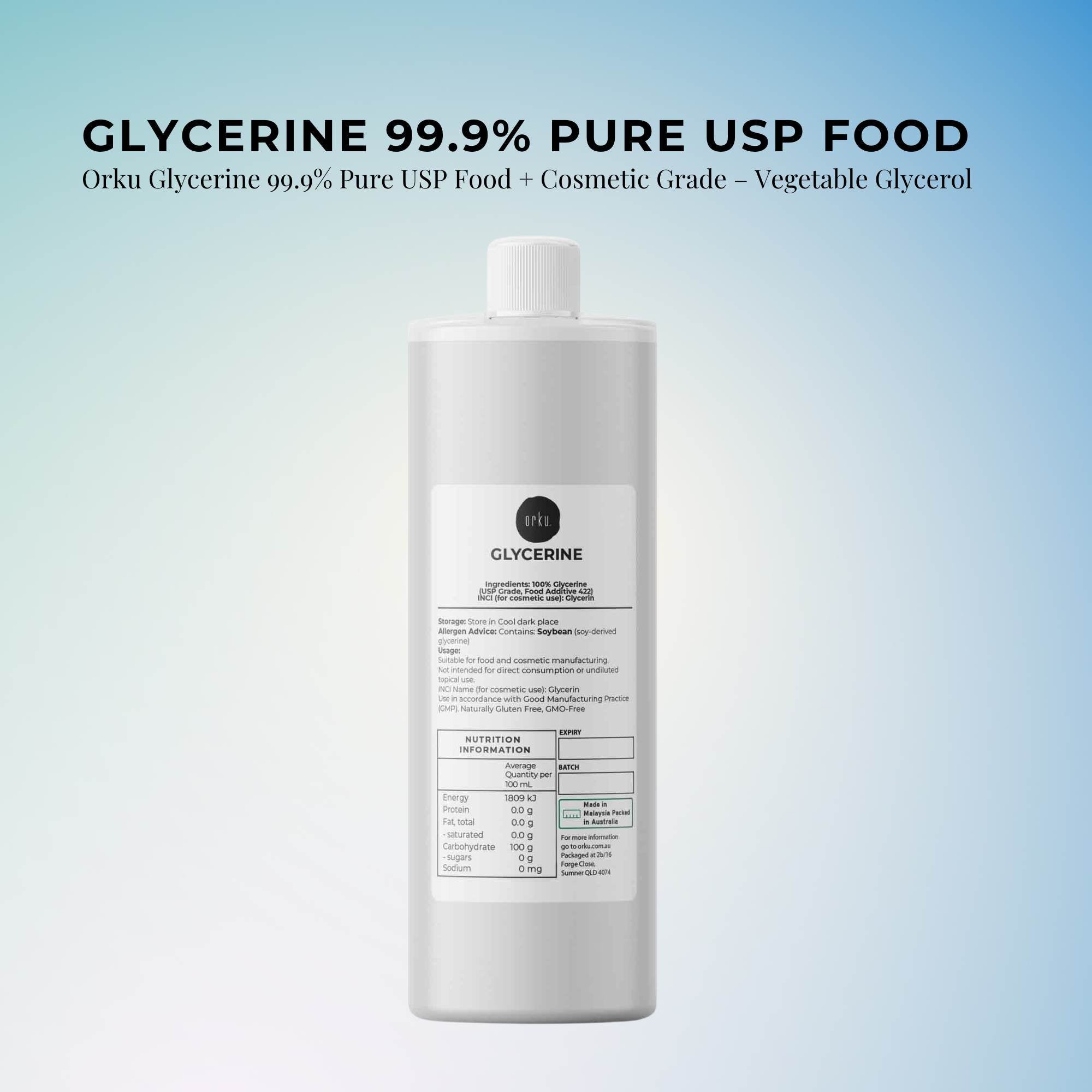 Orku 1L Glycerine 99.9% Pure USP Food + Cosmetic Grade - Vegetable Glycerol V238-SUPDZ-31589600886864