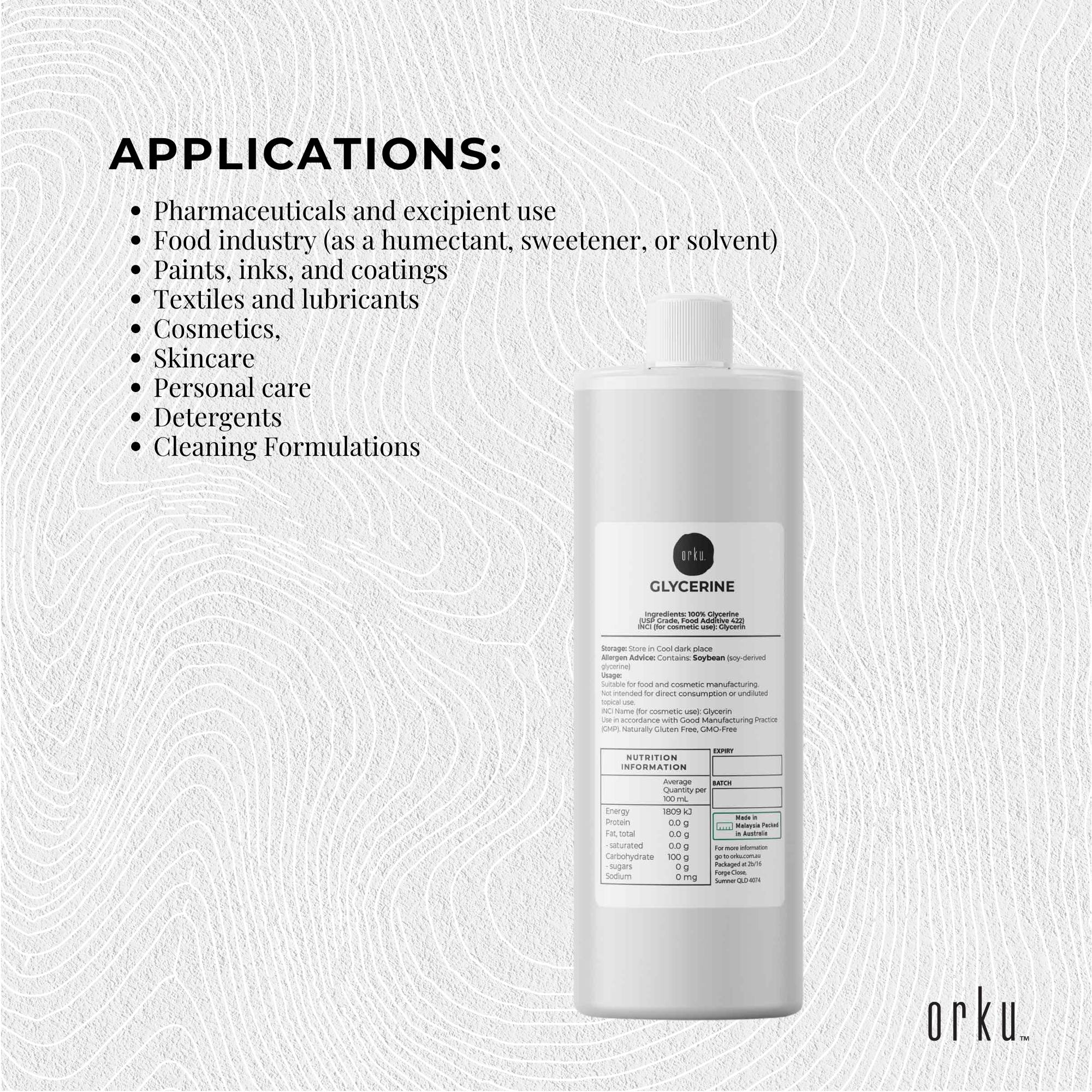 Orku 1L Glycerine 99.9% Pure USP Food + Cosmetic Grade - Vegetable Glycerol V238-SUPDZ-31589600886864