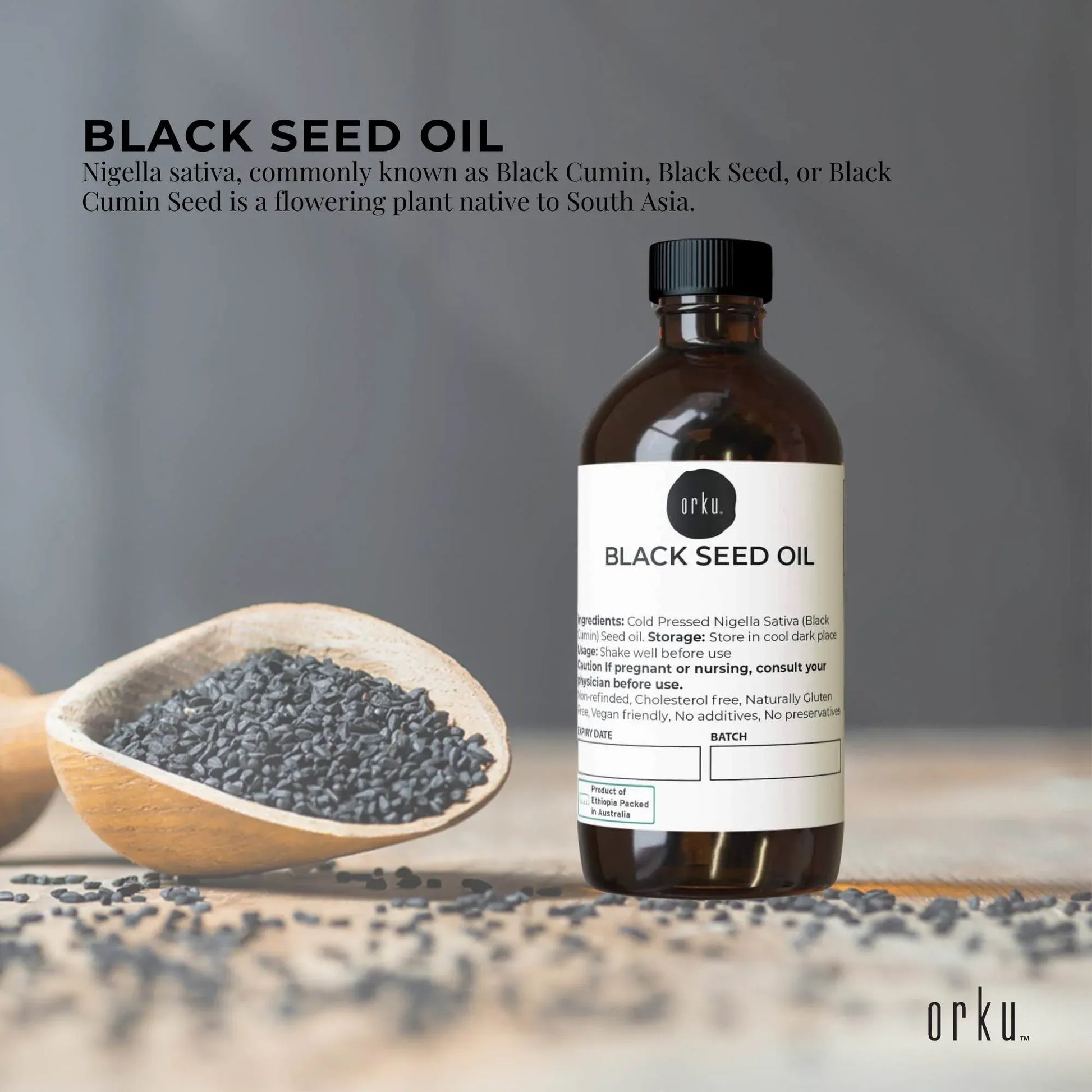 Orku 100ml Pure Black Seed Oil Cold Pressed 100% Ethiopian Nigella Sativa Cumin V238-SUPDZ-31783277625424