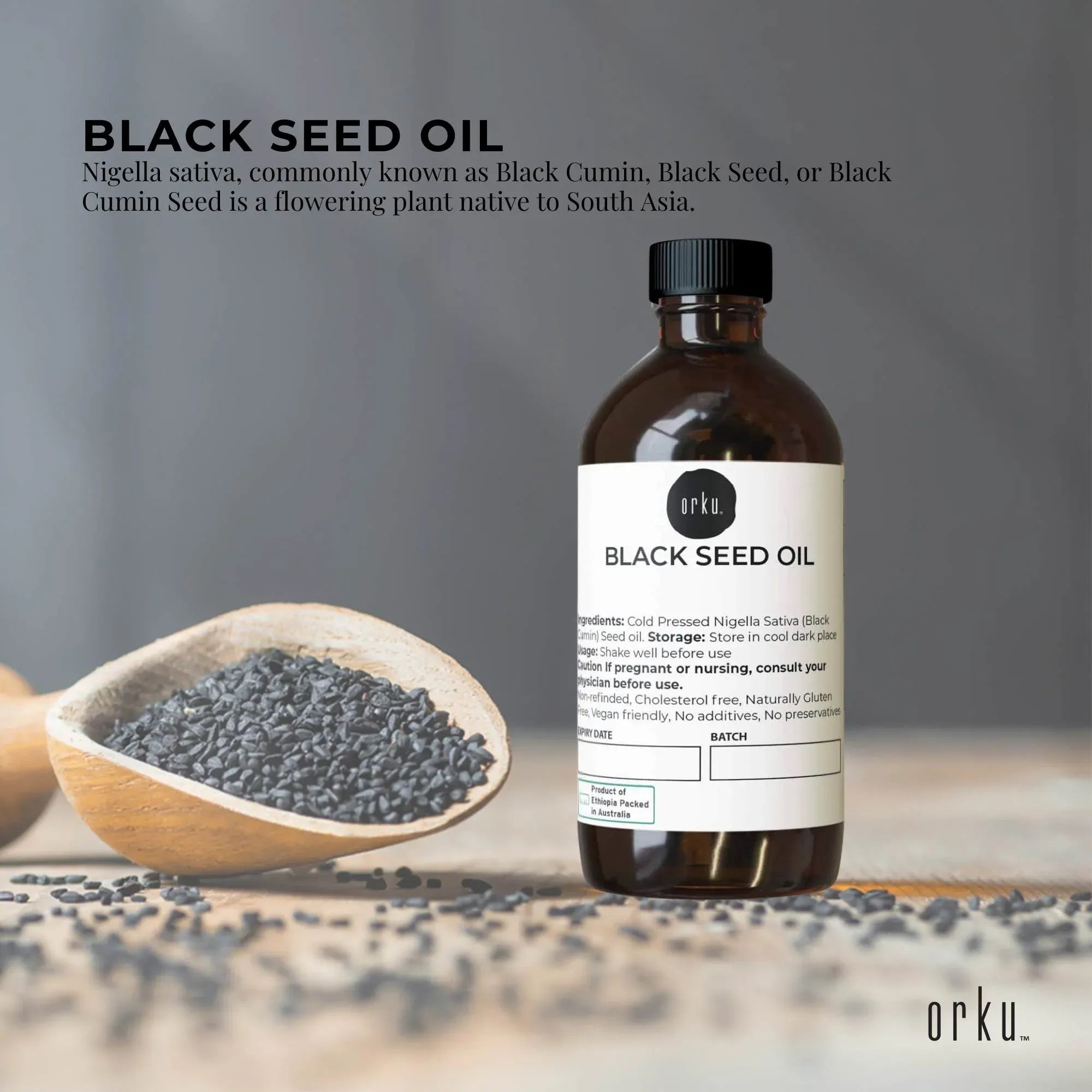Orku 100ml Pure Black Seed Oil Cold Pressed 100% Ethiopian Nigella Sativa Cumin V238-SUPDZ-31783277625424