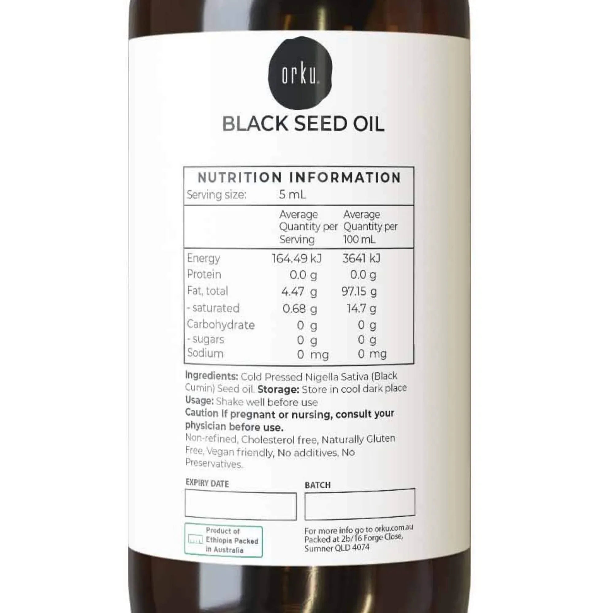 Orku 100ml Pure Black Seed Oil Cold Pressed 100% Ethiopian Nigella Sativa Cumin V238-SUPDZ-31783277625424