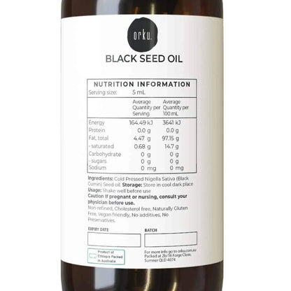 Orku 100ml Pure Black Seed Oil Cold Pressed 100% Ethiopian Nigella Sativa Cumin V238-SUPDZ-31783277625424