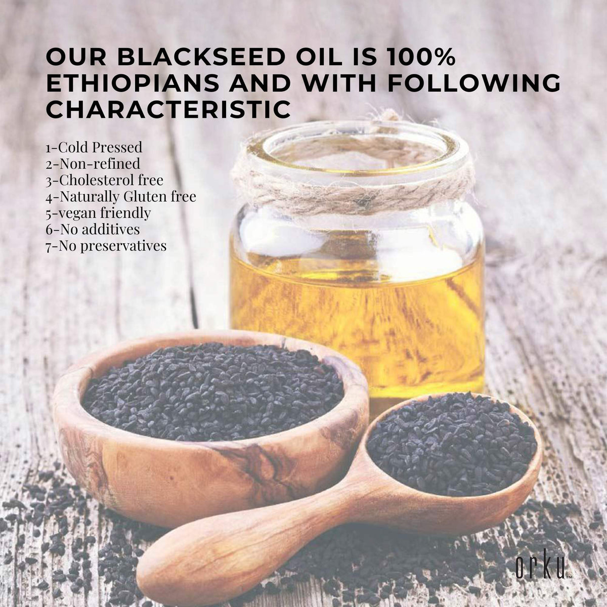Orku 500ml Pure Black Seed Oil Cold Pressed 100% Ethiopian Nigella Sativa Cumin V238-SUPDZ-31790516437072
