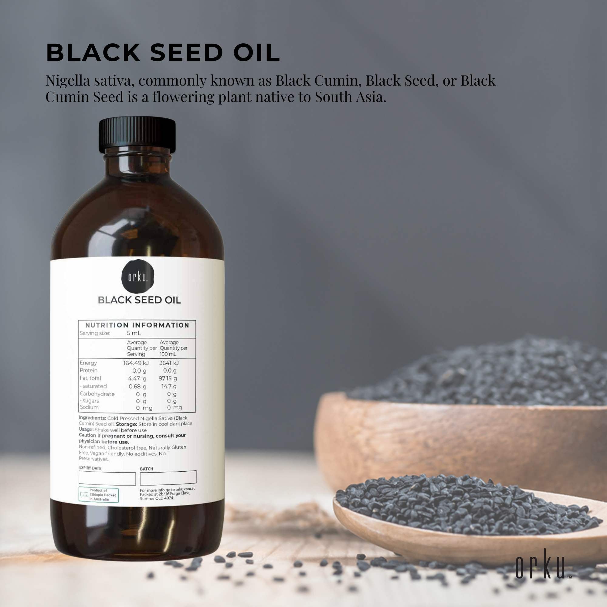 Orku 1L Pure Black Seed Oil Cold Pressed 100% Ethiopian Nigella Sativa Cumin V238-SUPDZ-31805766041680