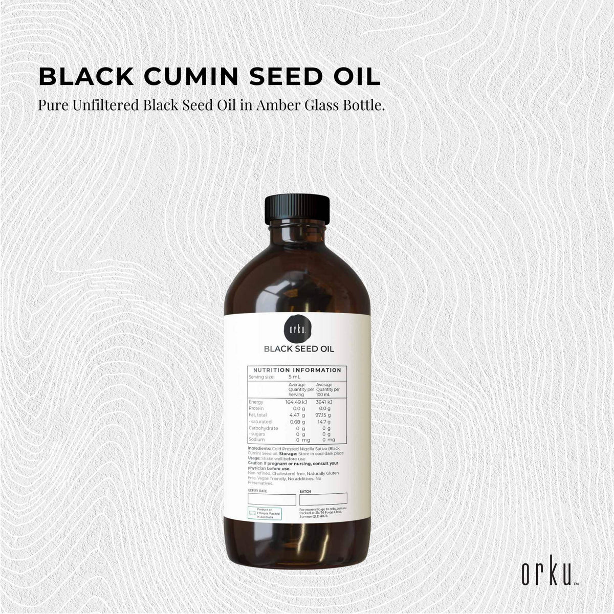 Orku 1L Pure Black Seed Oil Cold Pressed 100% Ethiopian Nigella Sativa Cumin V238-SUPDZ-31805766041680