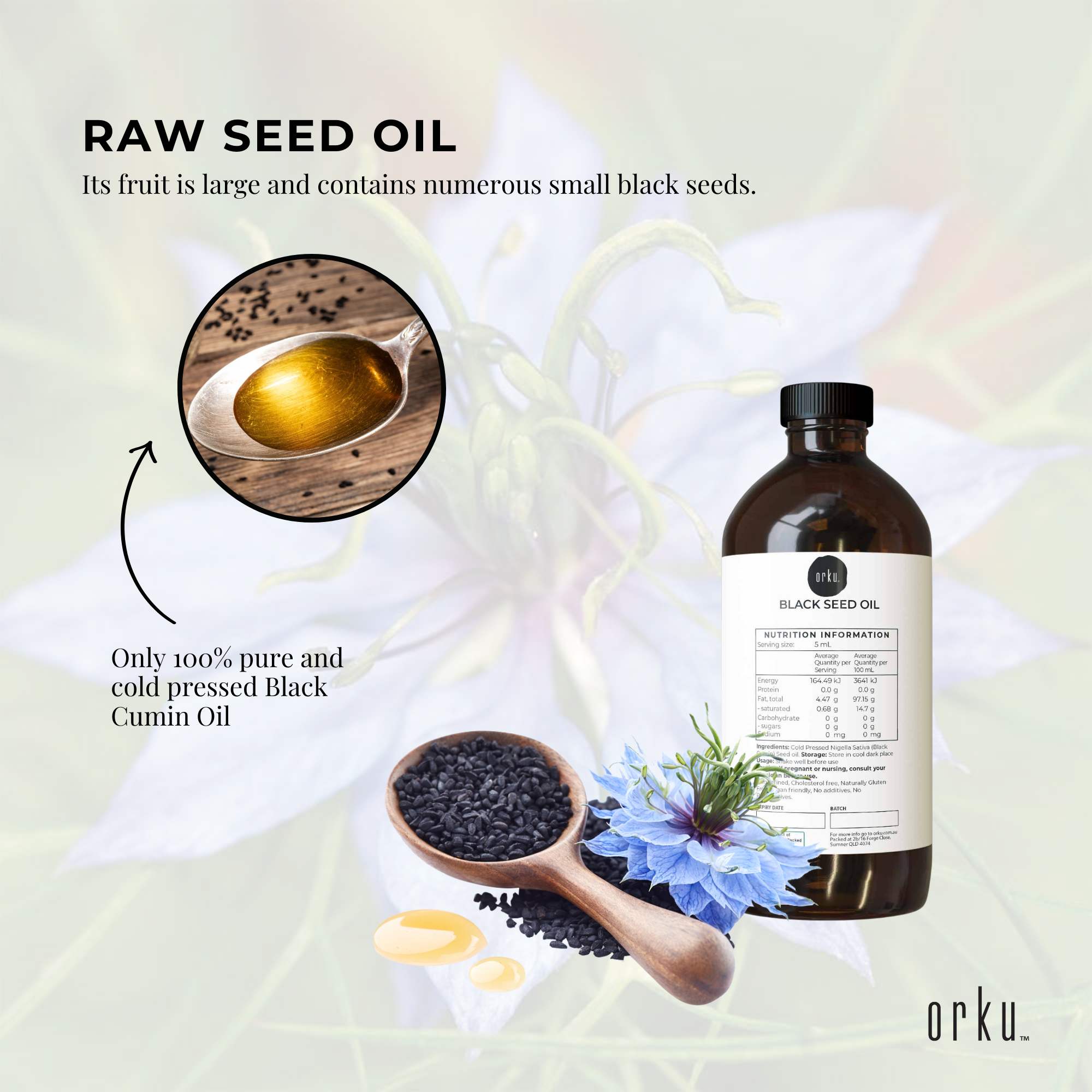 Orku 1L Pure Black Seed Oil Cold Pressed 100% Ethiopian Nigella Sativa Cumin V238-SUPDZ-31805766041680