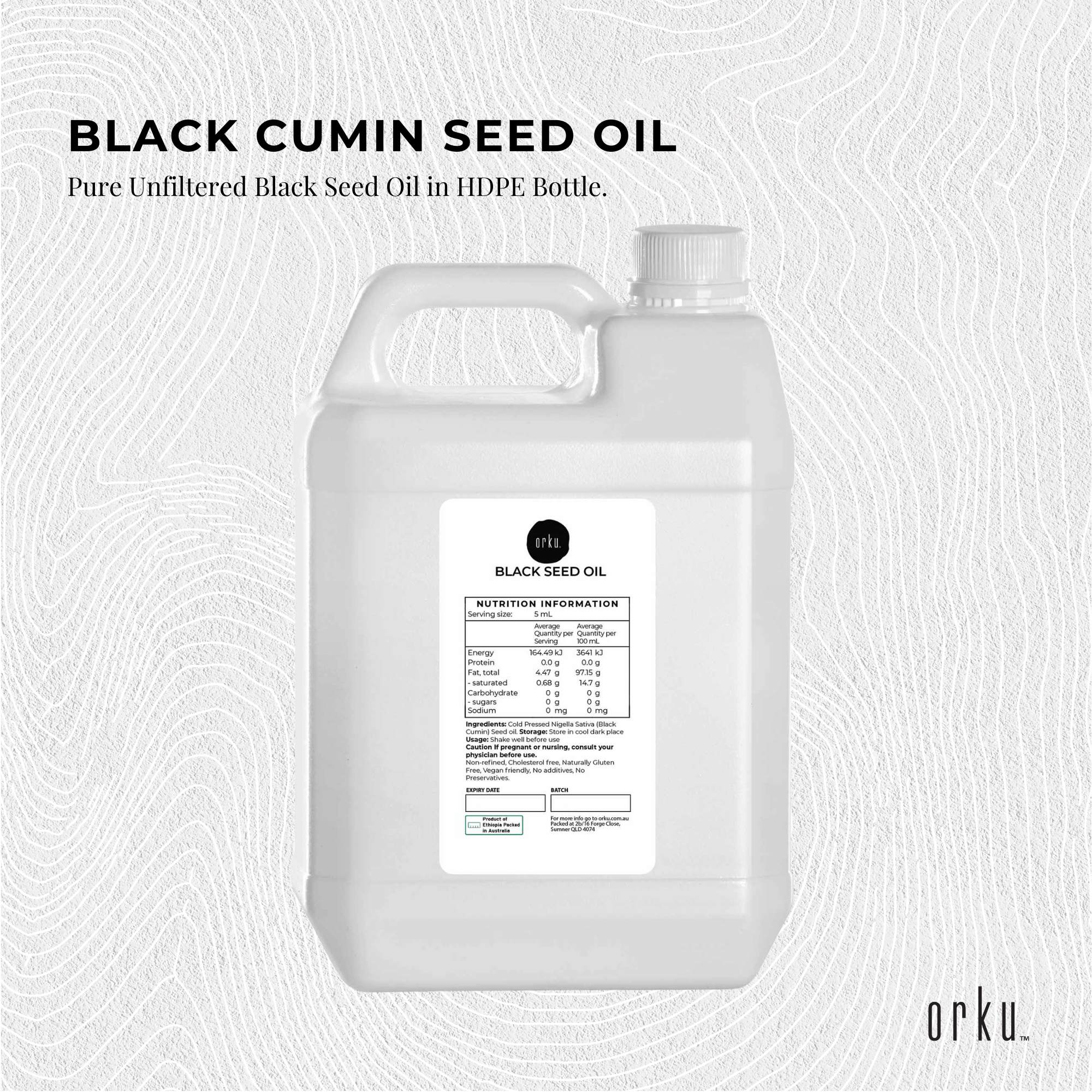 Orku 5L Pure Black Seed Oil Cold Pressed 100% Ethiopian Nigella Sativa Cumin V238-SUPDZ-31806027890768