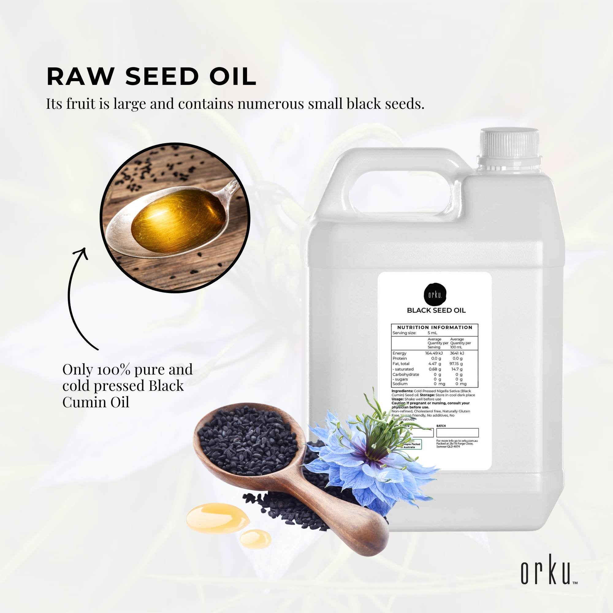 Orku 5L Pure Black Seed Oil Cold Pressed 100% Ethiopian Nigella Sativa Cumin V238-SUPDZ-31806027890768