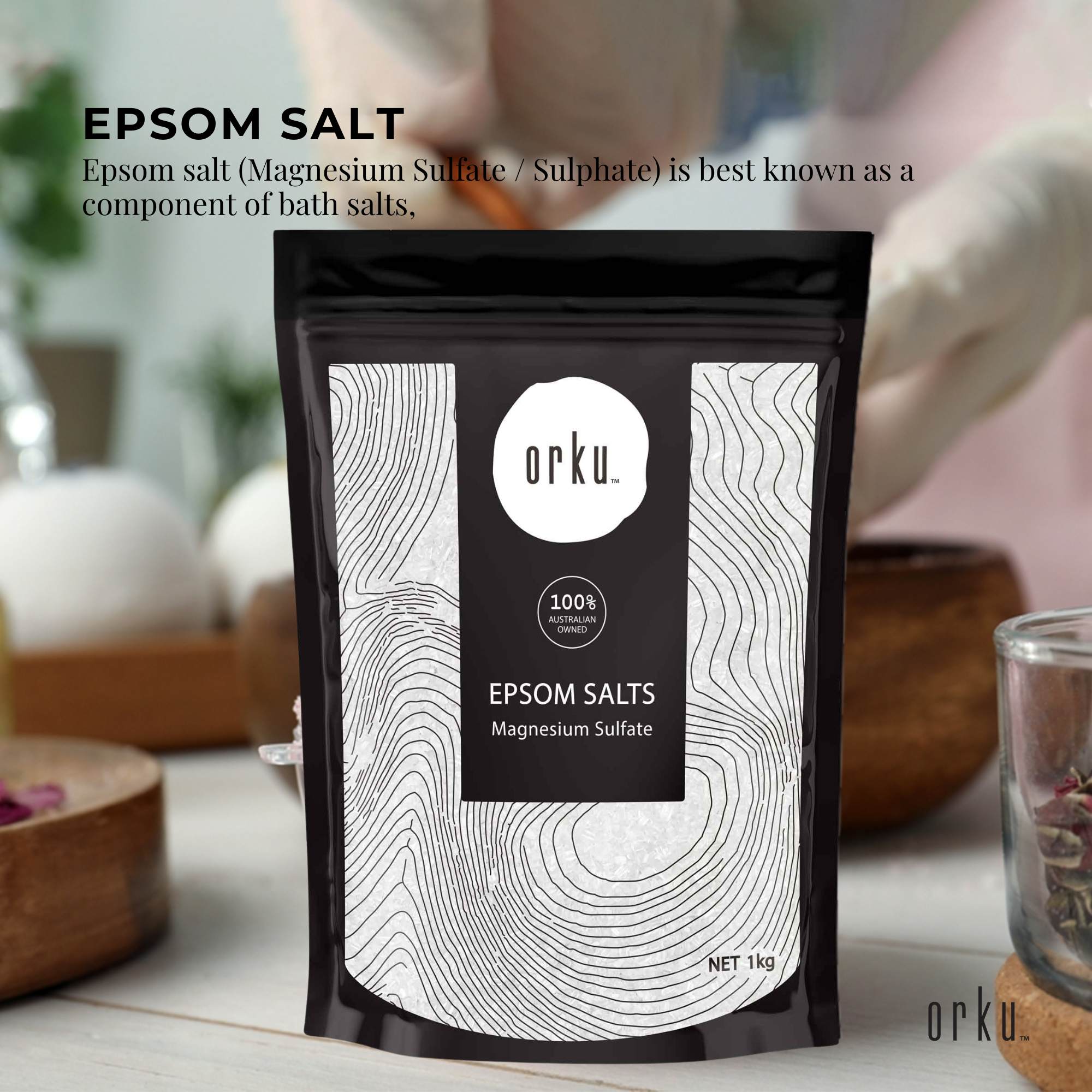 Orku 1Kg Epsom Salt - Magnesium Sulphate Bath Salts Skin Body V238-SUPDZ-31950184087632