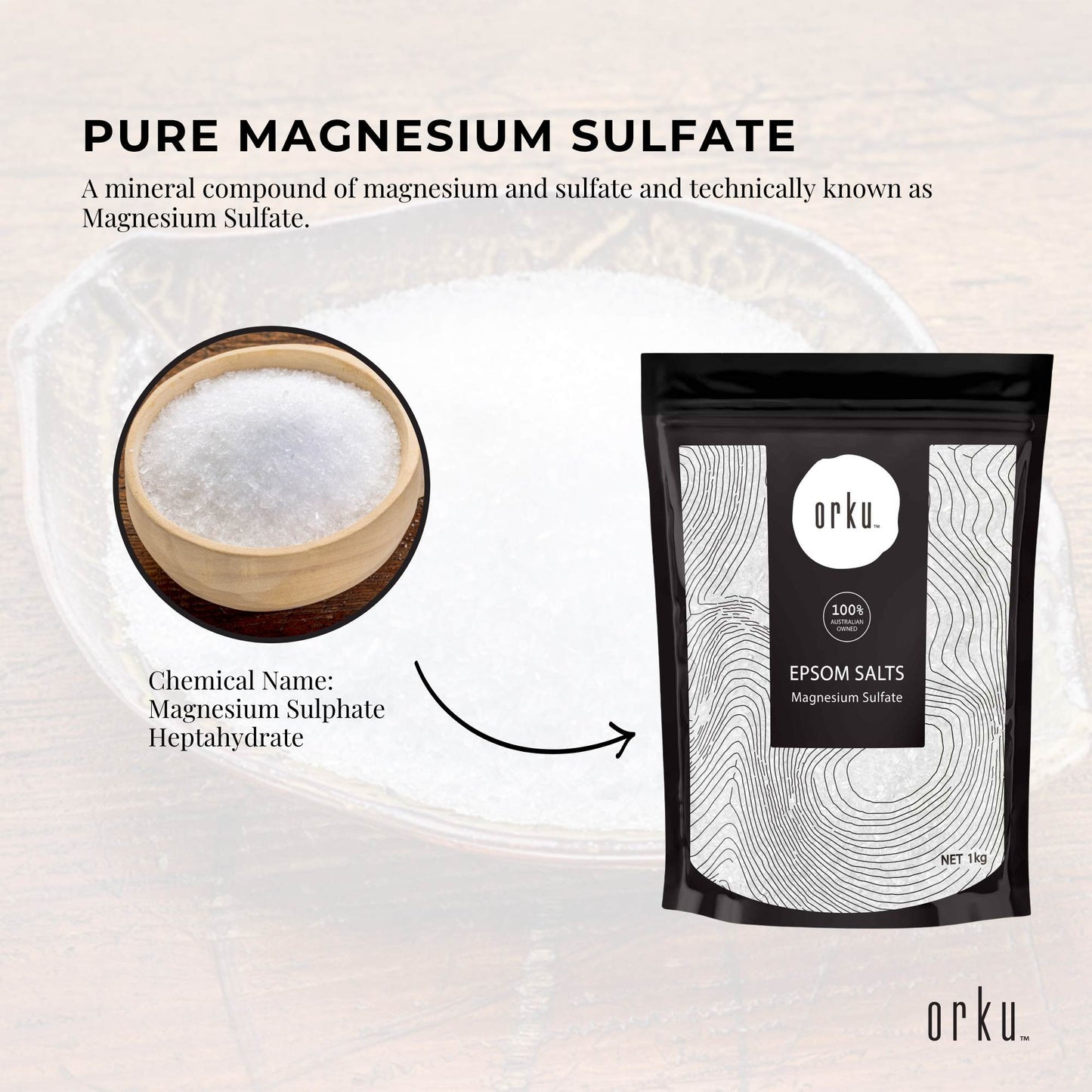 Orku 1Kg Epsom Salt - Magnesium Sulphate Bath Salts Skin Body V238-SUPDZ-31950184087632