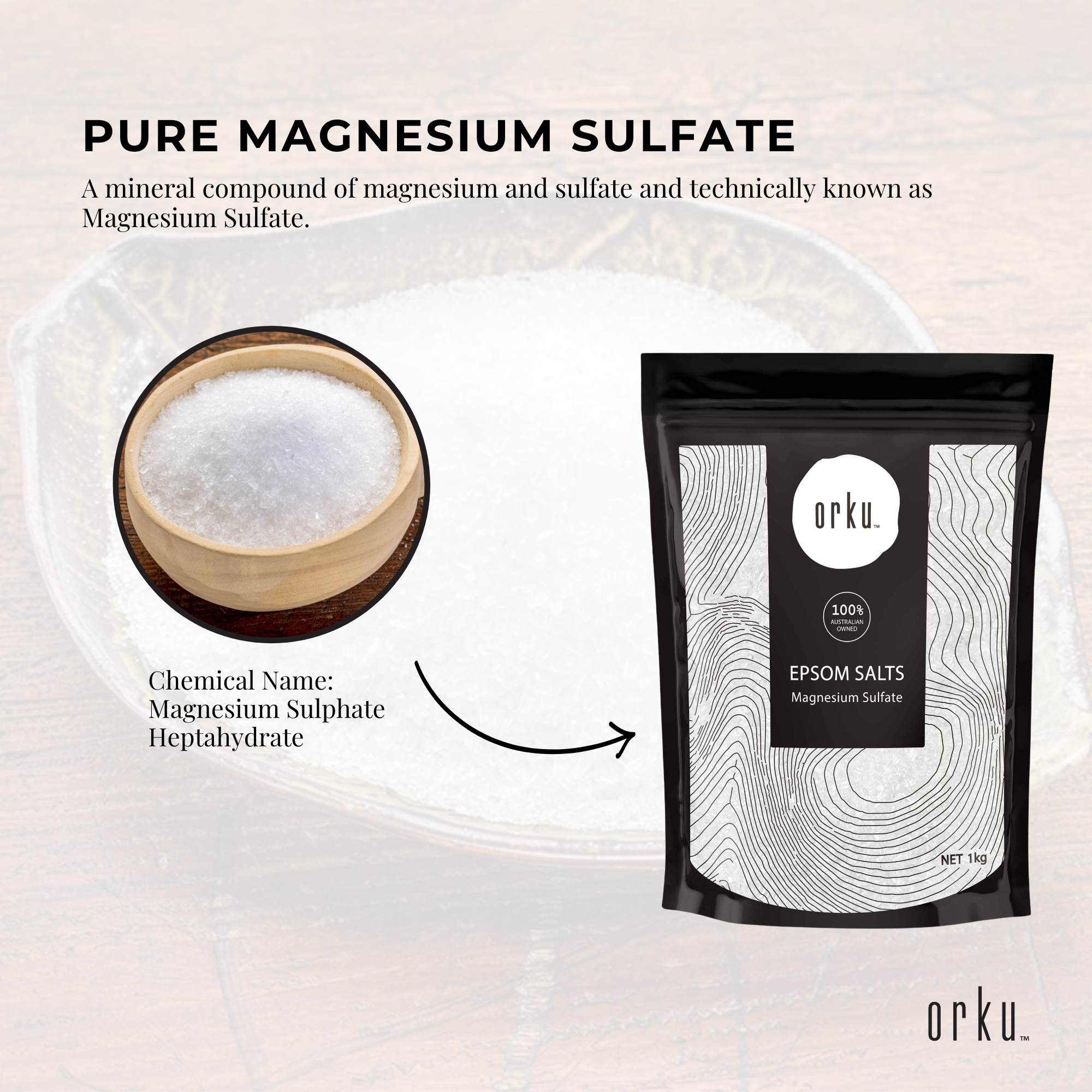 Orku 1Kg Epsom Salt - Magnesium Sulphate Bath Salts Skin Body V238-SUPDZ-31950184087632