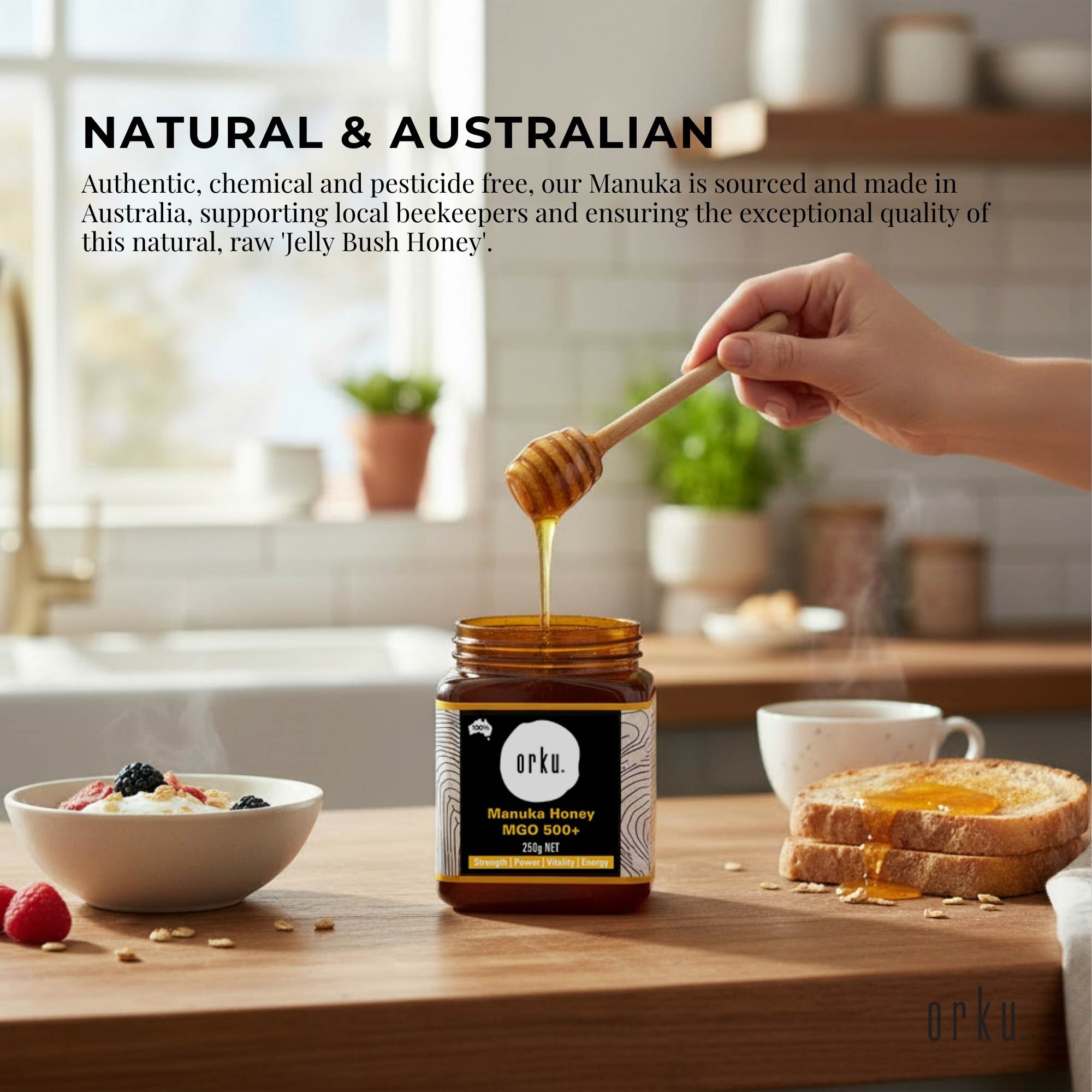 Orku 250g MGO 500+ Australian Manuka Honey - 100% Raw Natural Pure Jelly Bush V238-SUPDZ-31985334517840