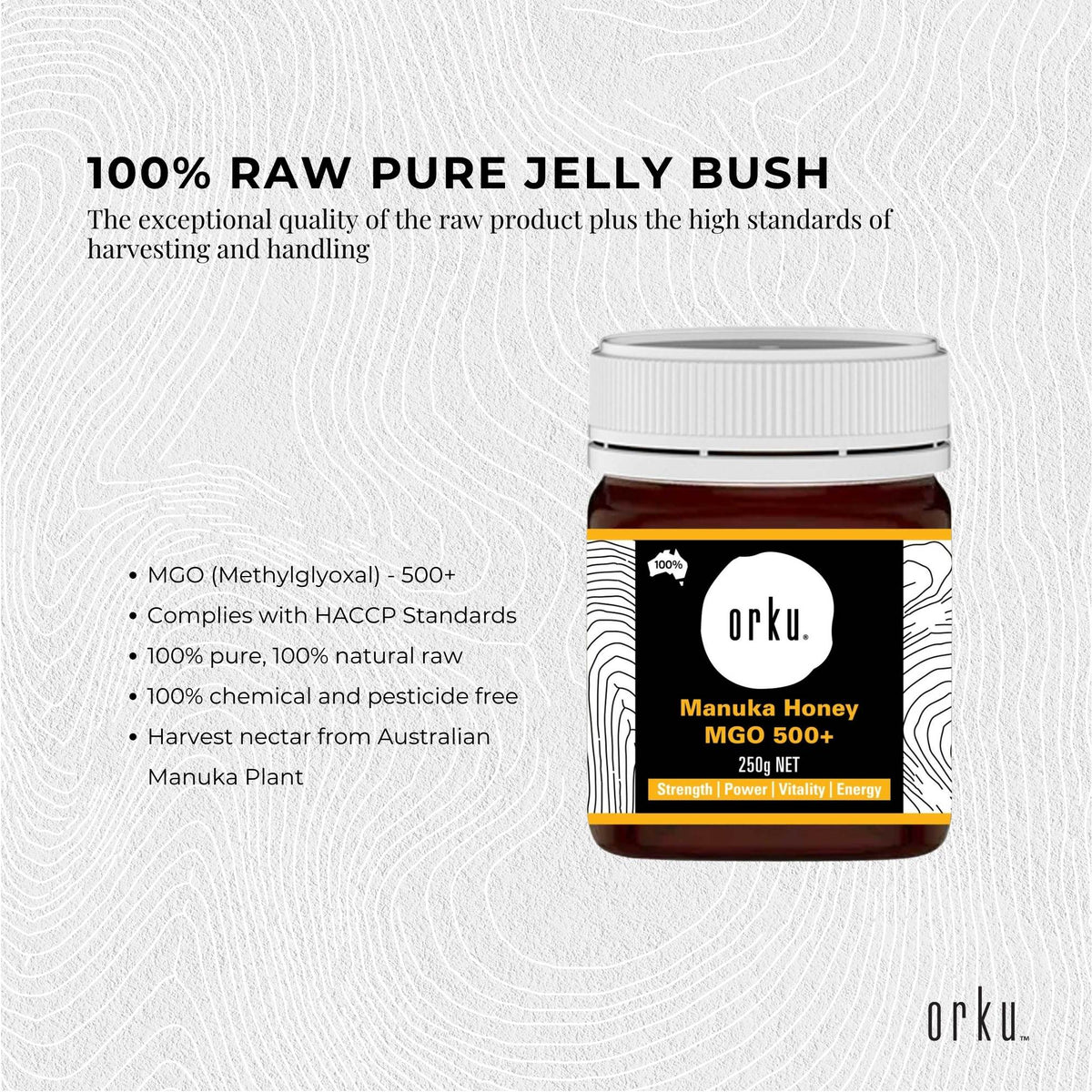 Orku 250g MGO 500+ Australian Manuka Honey - 100% Raw Natural Pure Jelly Bush V238-SUPDZ-31985334517840