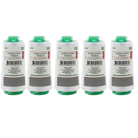 5 Pack White Overlocking Thread 2000m Polyester Birch Overlocker Cone Spool Sewing V238-SUPDZ-32056007589968