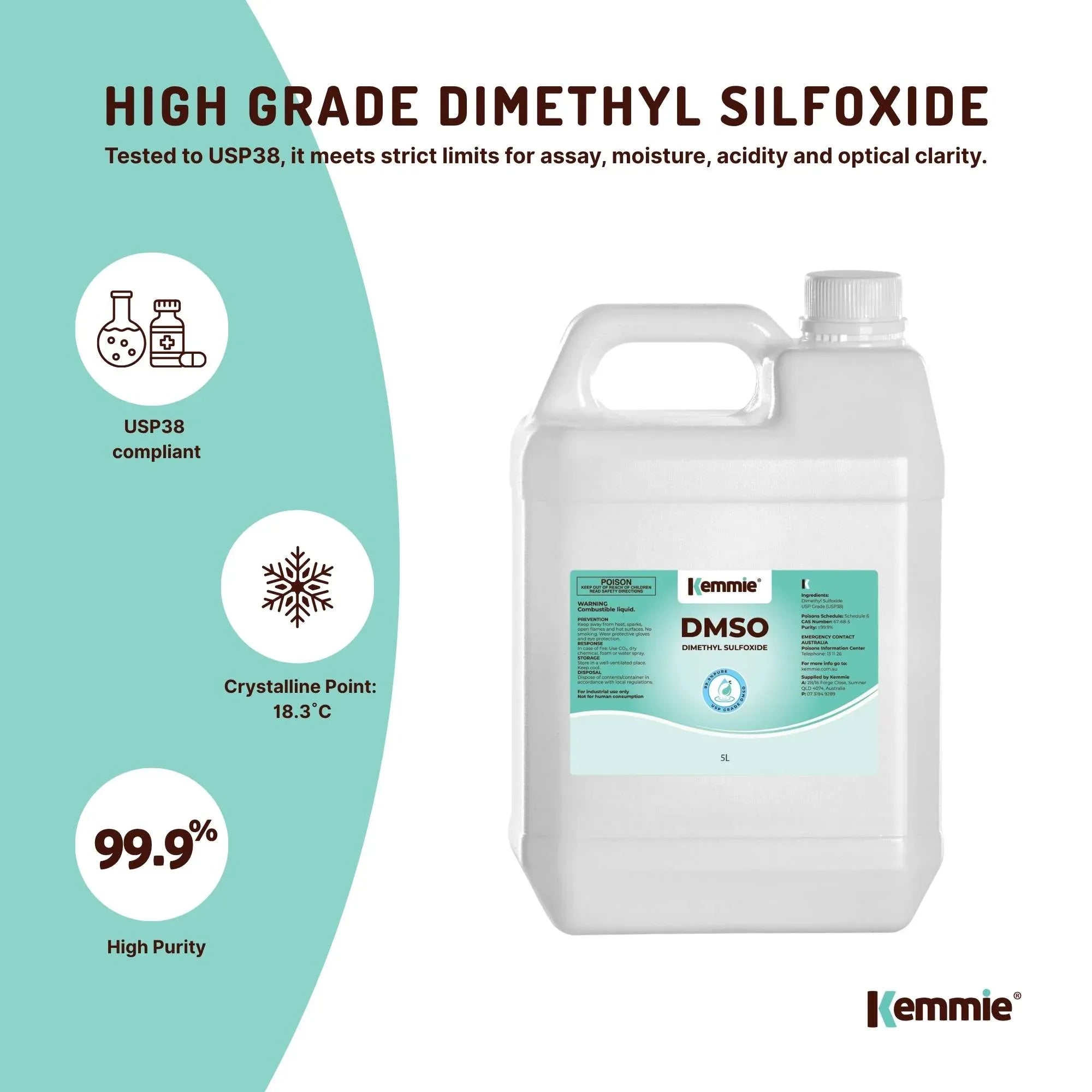 Kemmie 5L DMSO Liquid 99.9% Pure - USP Grade Dimethyl Sulfoxide Solvent Bulk V238-SUPDZ-32251701362768