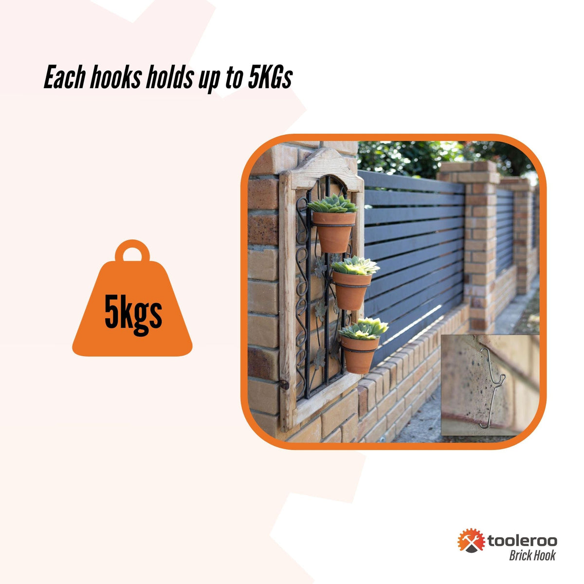 10 Pack 76mm (3") Brick Wall Hooks - Clips Hangers For Pictures Plants V238-SUPDZ-32322563539024
