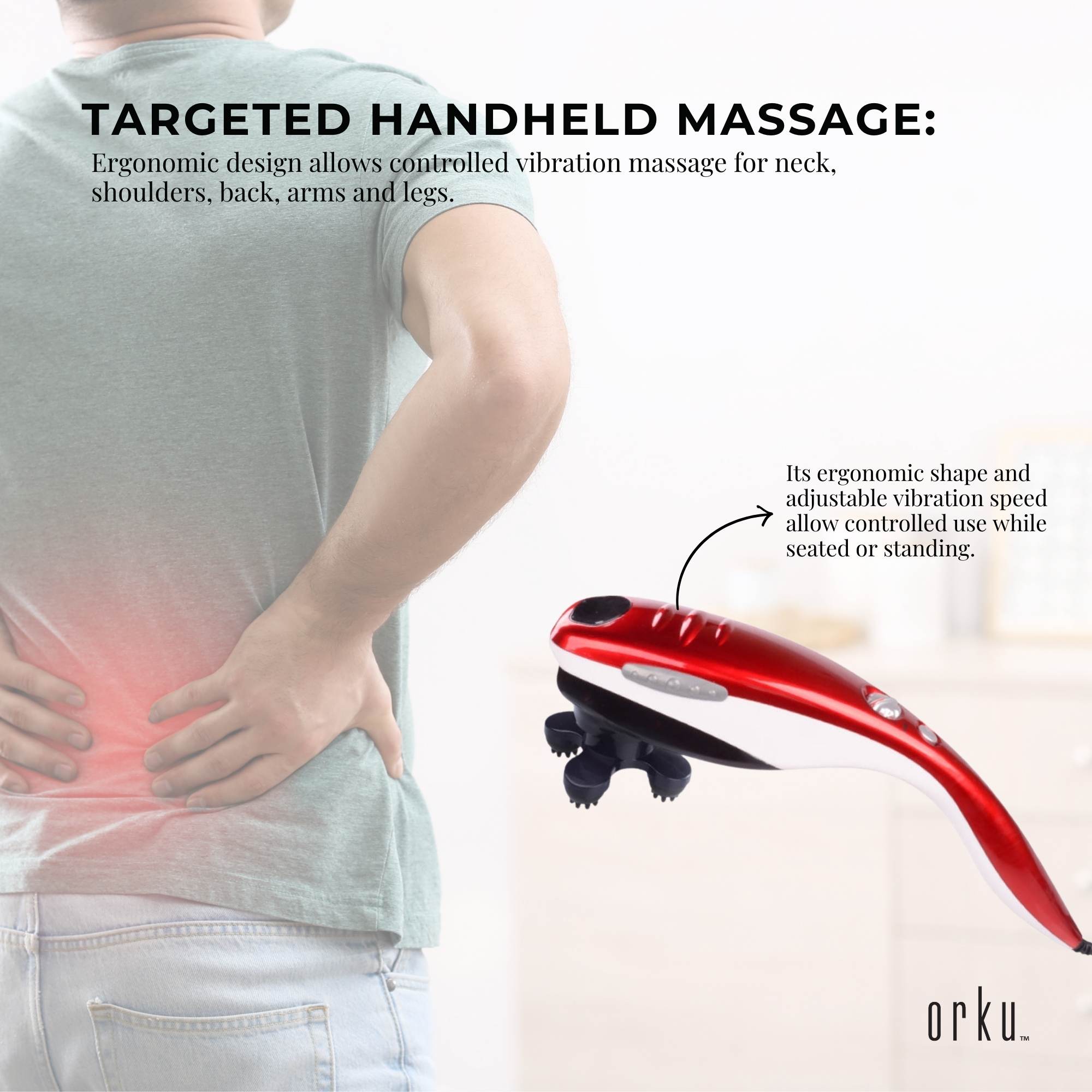 Orku Handheld Body Massager 6 Heads Adjustable Speed Neck Shoulder Back Legs Red V238-SUPDZ-32459224645712