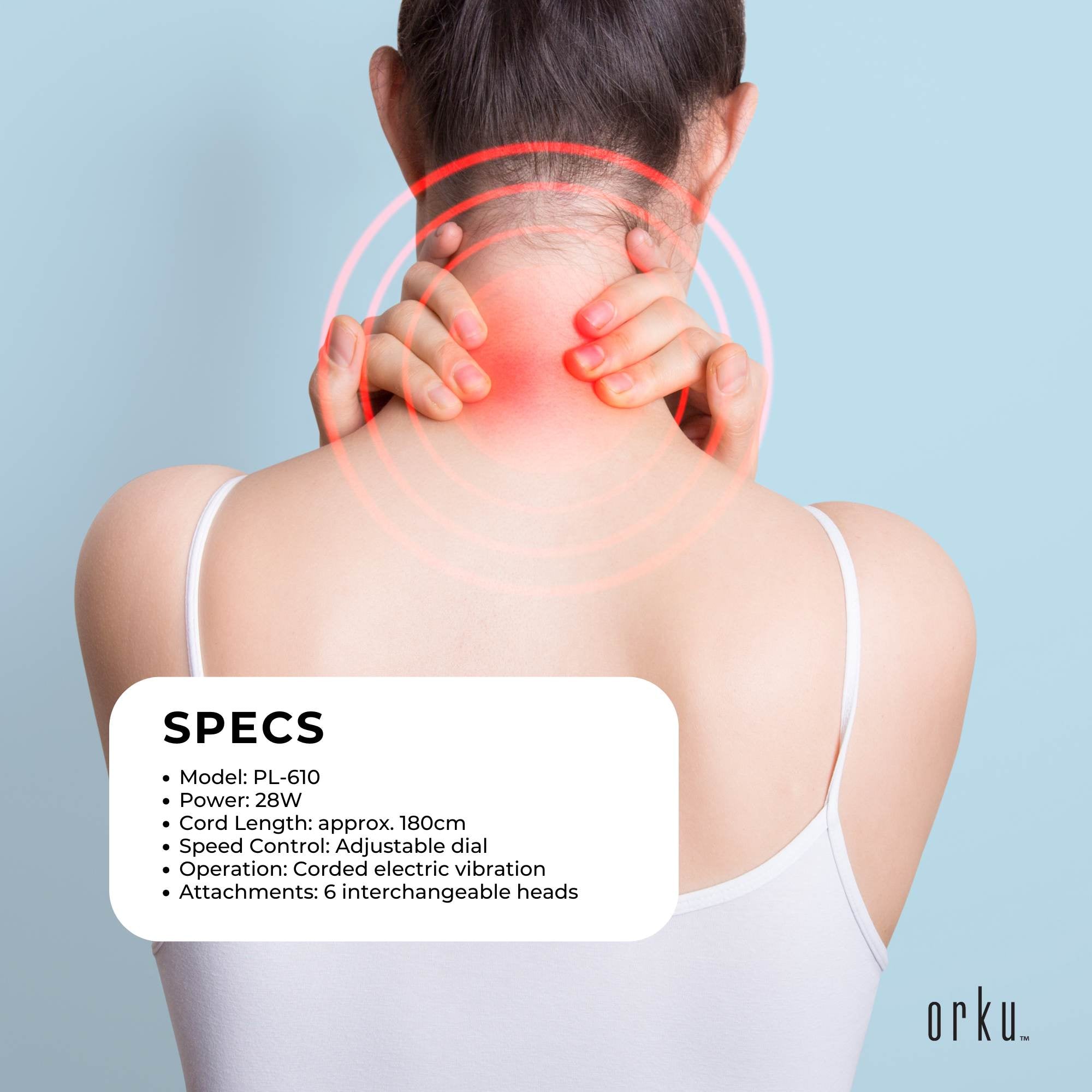 Orku Handheld Body Massager 6 Heads Adjustable Speed Neck Shoulder Back Legs Red V238-SUPDZ-32459224645712