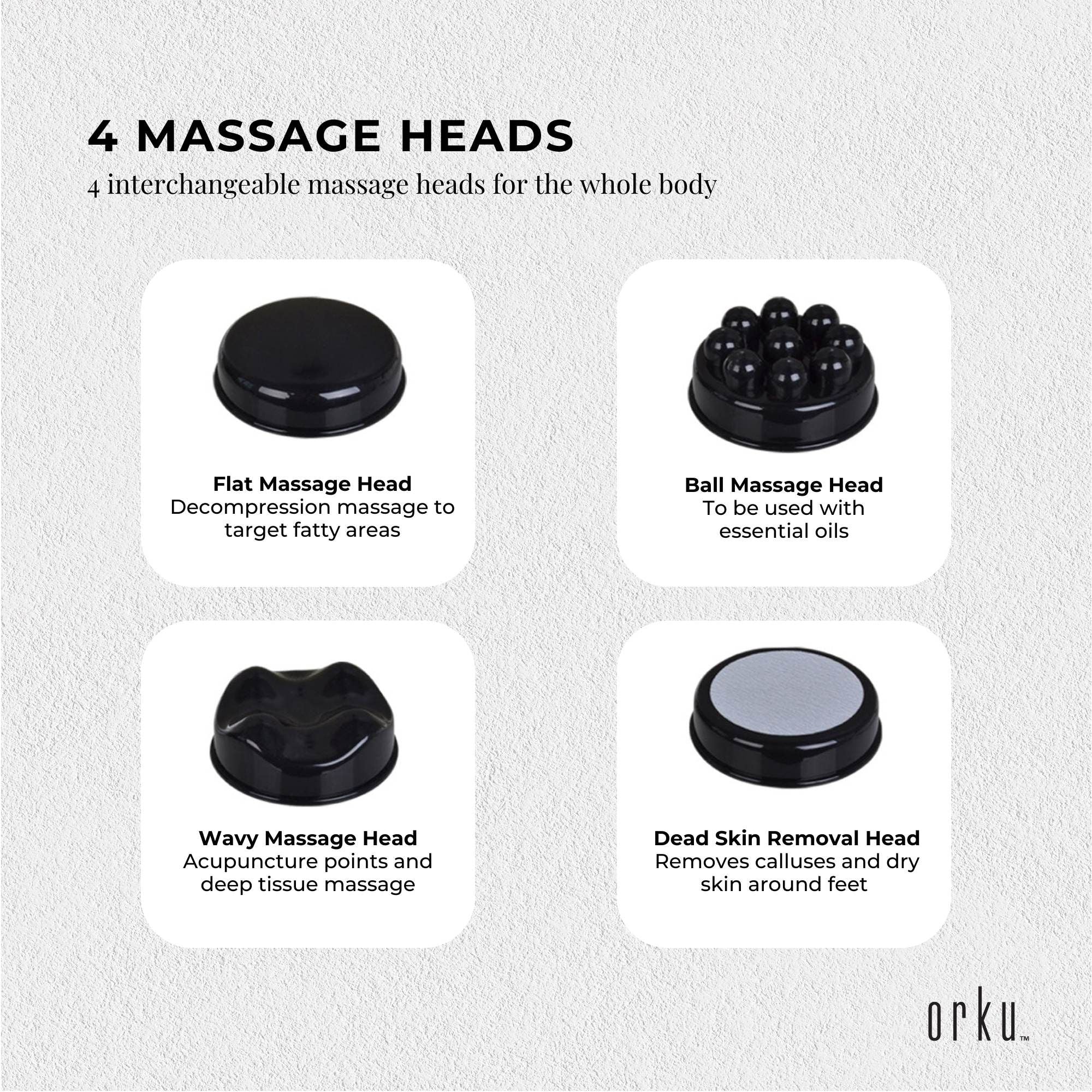 Orku Full Body Vibration Handheld Massager - 4 Heads Neck Shoulders Back Legs V238-SUPDZ-32465461117008
