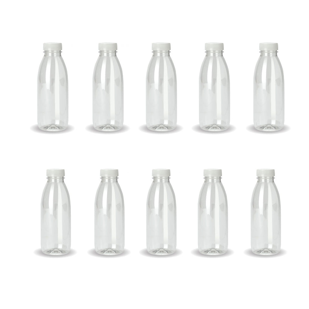 10x 300ml PET Juice Bottles + Tamper Evident Caps - Empty Plastic Recyclable Clear V238-SUPDZ-32470510239824